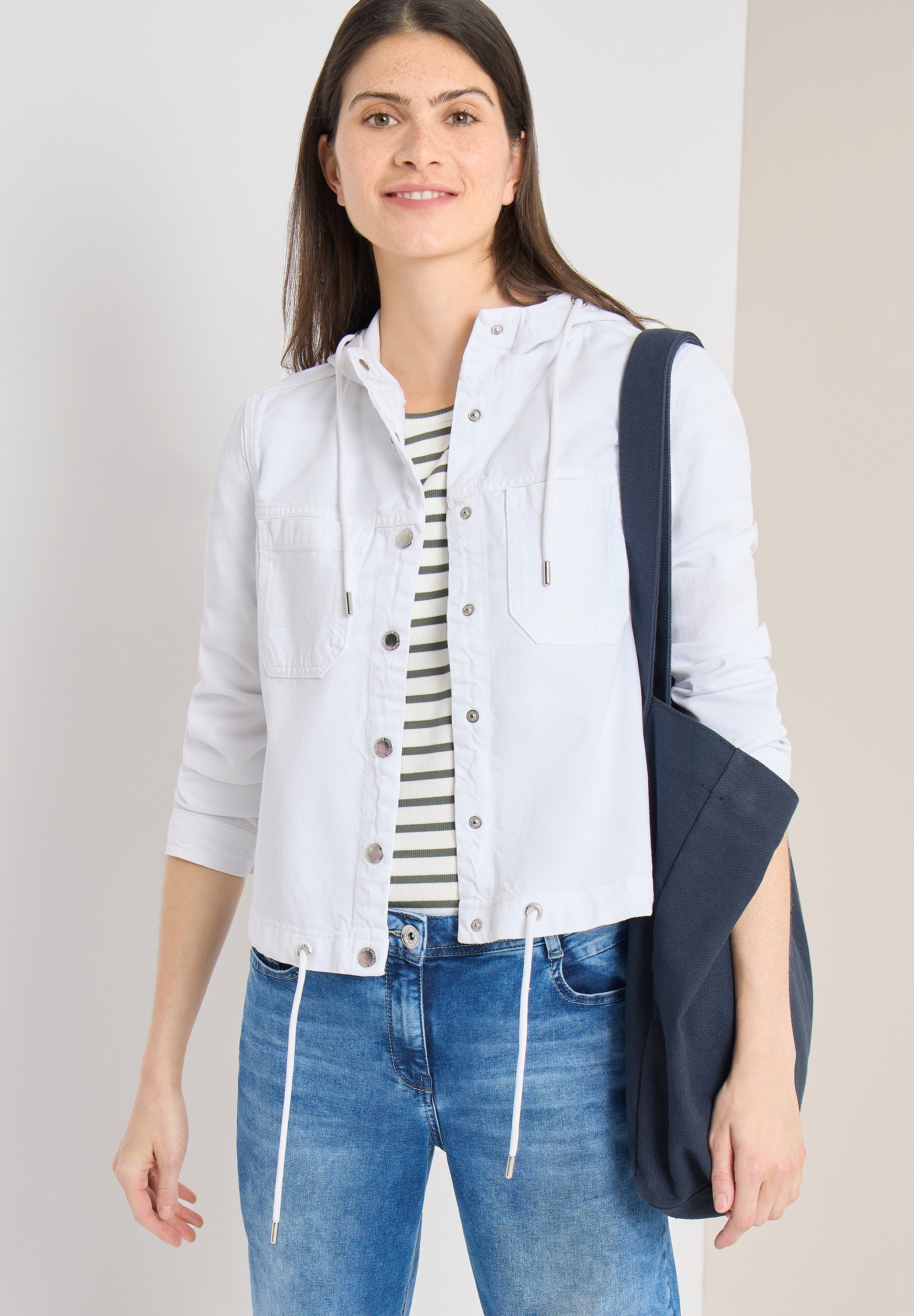 Image of Cecil Blusenjacke mit Kapuze Denim Jacke mit Kapuze und Tunnelzug