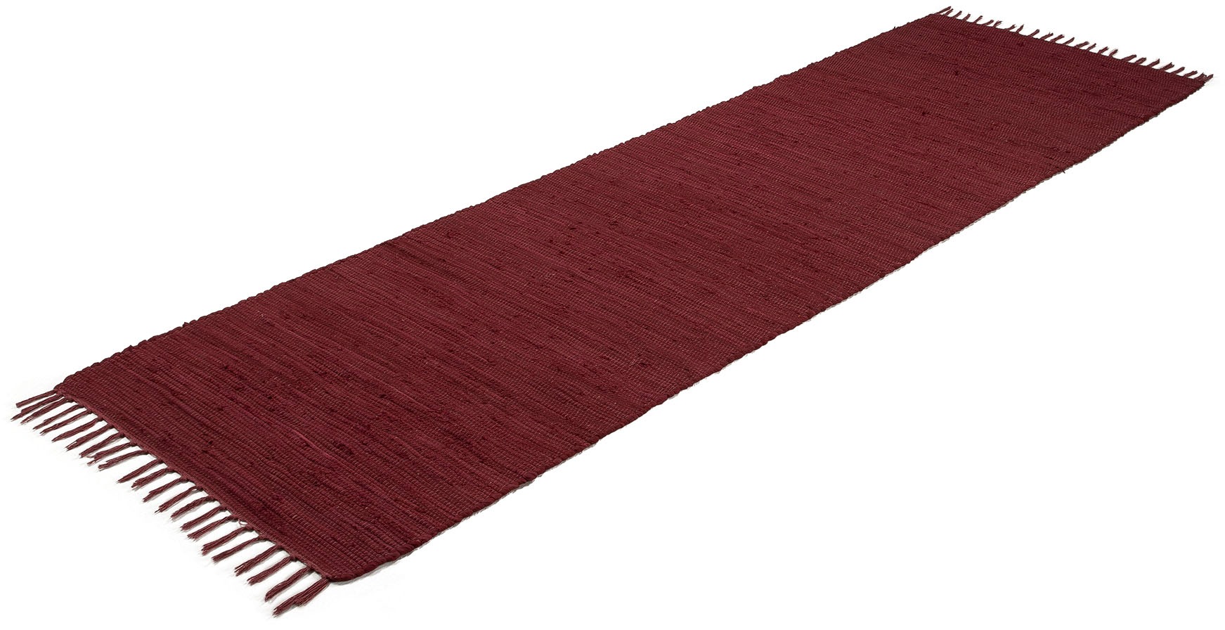 carpetfine Teppich »Kelim Chindi uni, auch als Läufer«, rechteckig, 5 mm Höhe, Wendeteppich, reine Baumwolle, handgewebt, Uni-Farben, mit Fransen