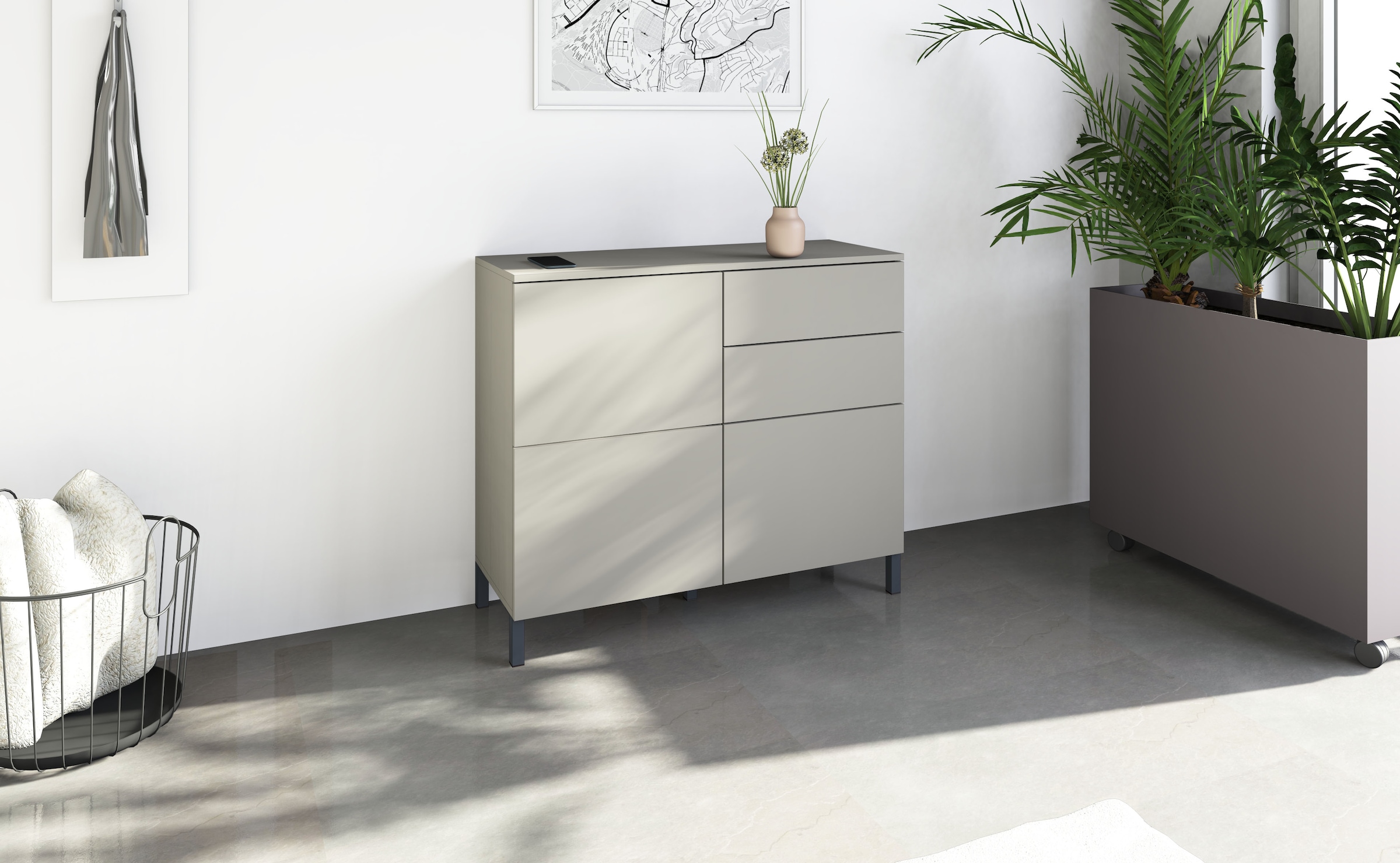 borchardt Möbel Commode »Haama, modern, grifflos, Metallfüsse, praktisch,  3 Türen« Push-To-Open, verstellbare Einlegeböden, viel Stauraum, Breite 93cm