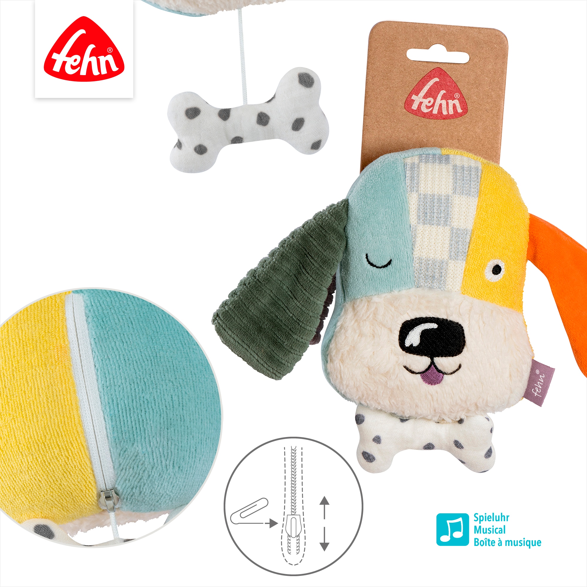 Fehn Boîte à musique »Mini-Spieluhr Hund« contient du coton bio