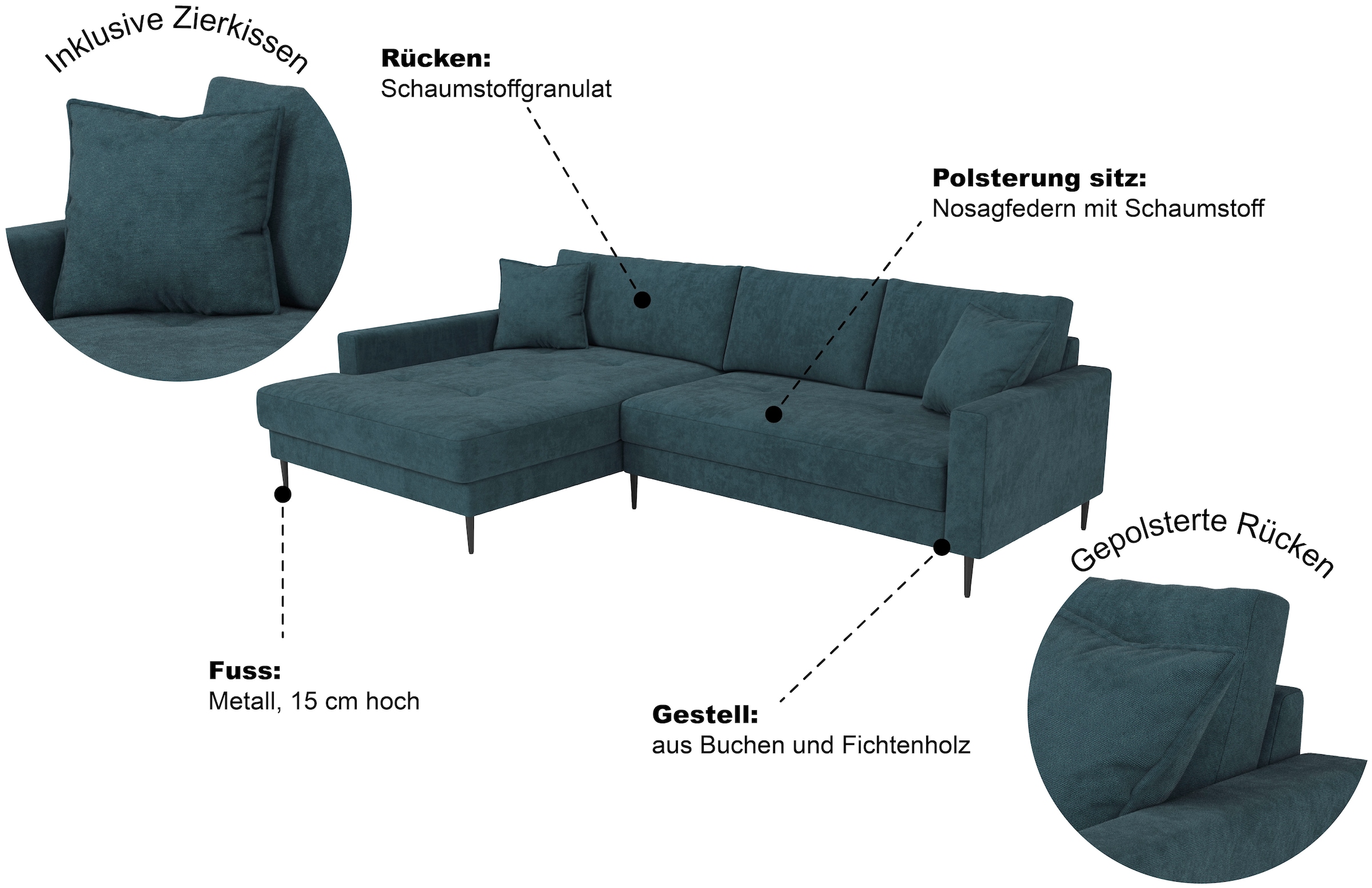 Trends by HG Canapé d'angle »Summer L-Form, B: 280cm, in Cord & Struktur« optionnellement avec appuie-tête, pieds en métal noir