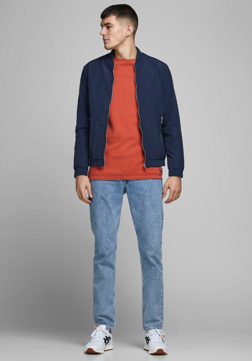 Jack & Jones Bomberjacke »JJERUSH mit geripptem Kragen und Taschen«, unifarben, modisch, regular fit, Polyester, Rundhals