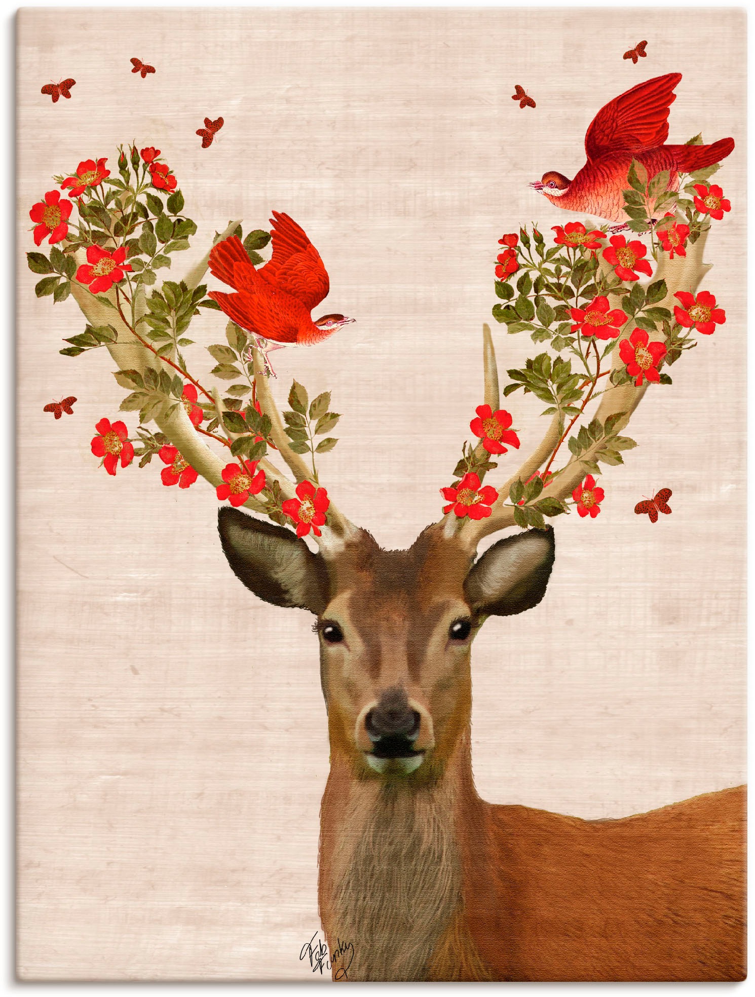 Image of Artland Wandbild »Hirsch und Vögel Liebe«, Wildtiere, (1 St.), in vielen Grössen & Produktarten - Alubild / Outdoorbild für den Aussenbereich, Leinwandbild, Poster, Wandaufkleber / Wandtattoo auch für Badezimmer geeignet bei Ackermann Versand Schweiz