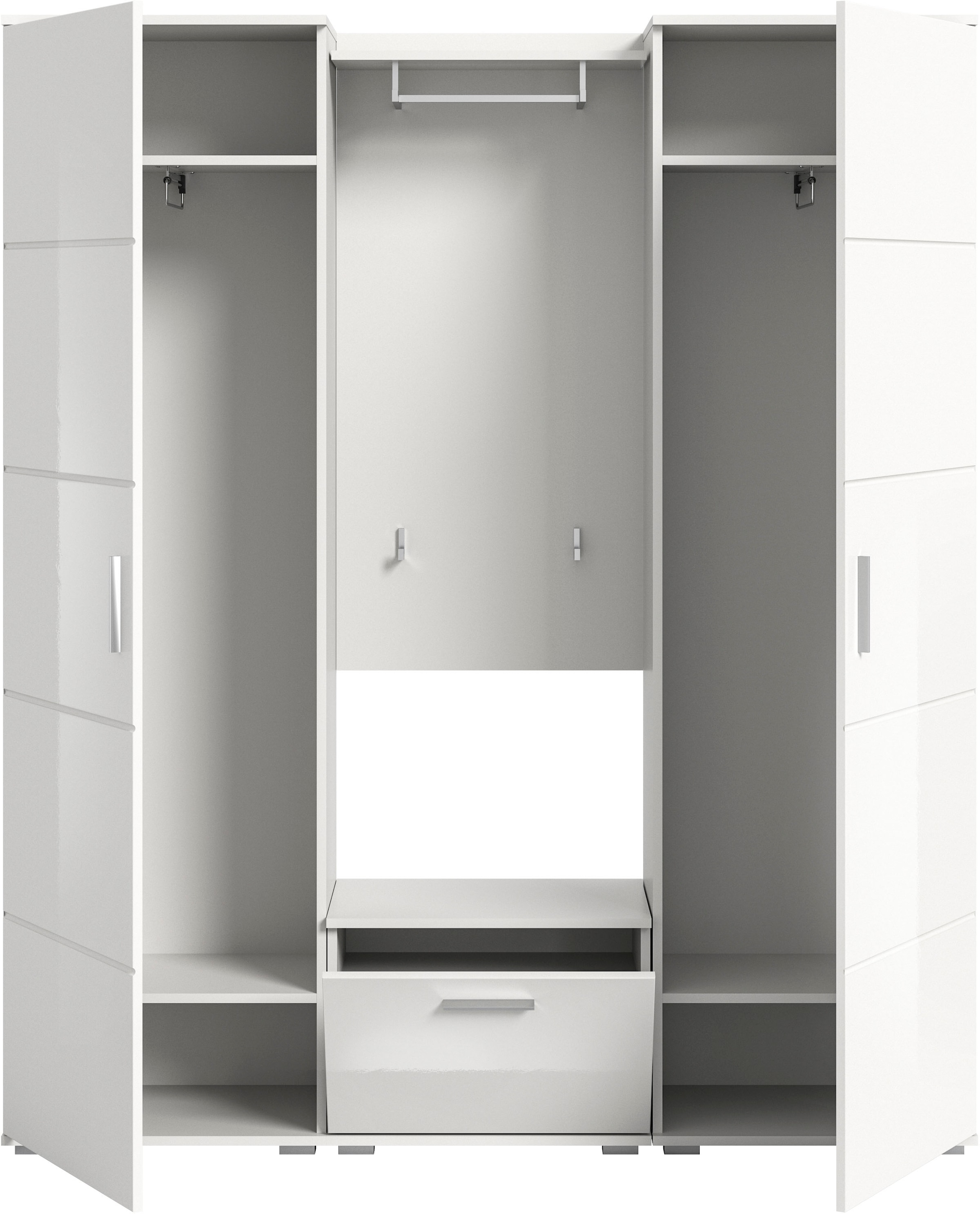INOSIGN Garderoben-Set »Valge, Breite 180 cm inkl. 15cm Typenabstand, 4-tlg. Set, best. aus:«, (4 St.), 2x Garderobenschrank, 1x Sitzbank und 1x Garderobenpaneel