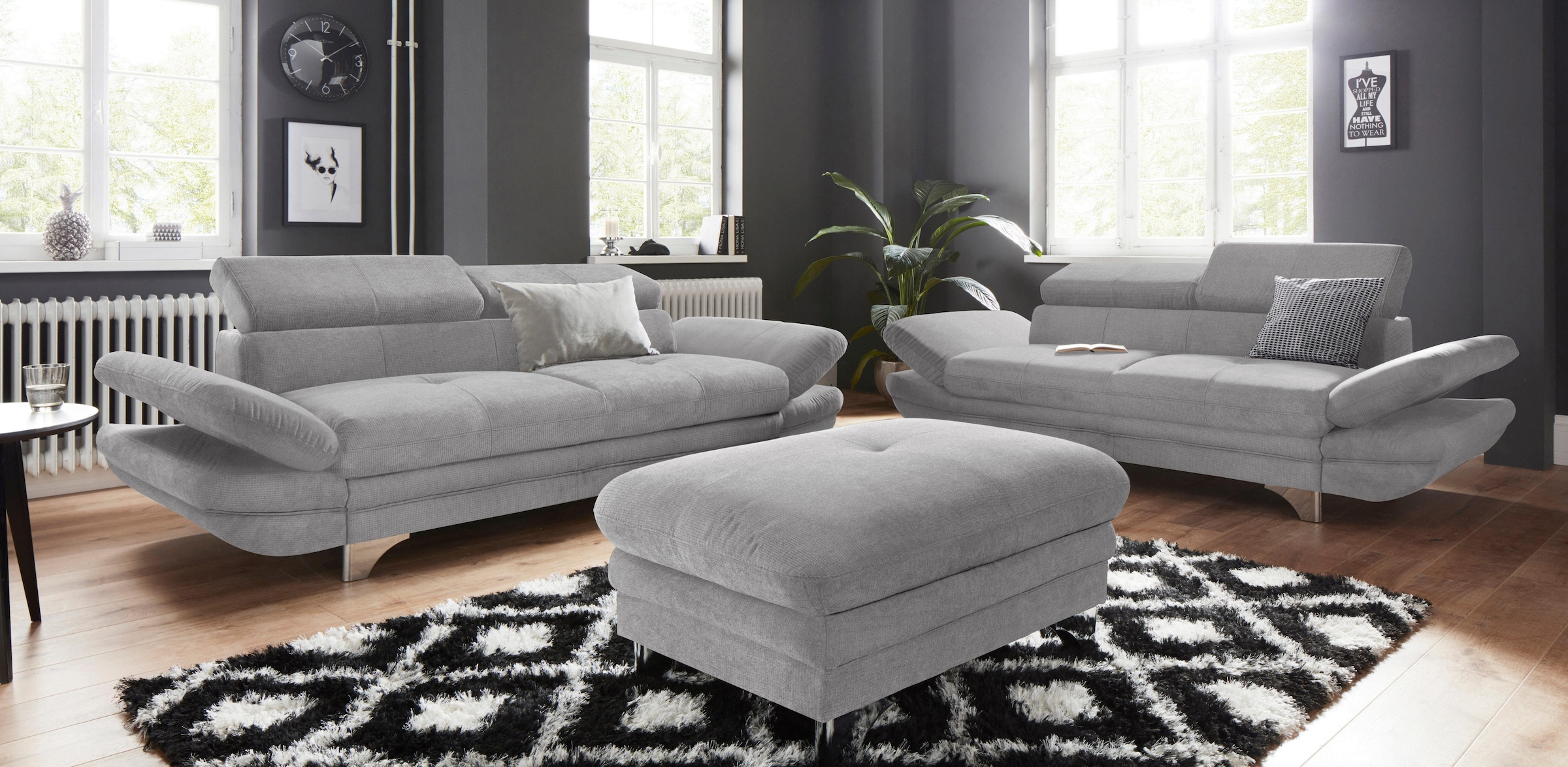 COTTA Polstergarnitur »Enterprise L-Form«, (Set), Set bestehend aus: Ecksofa mit Arm- & Kopfteilverstellung & Hocker