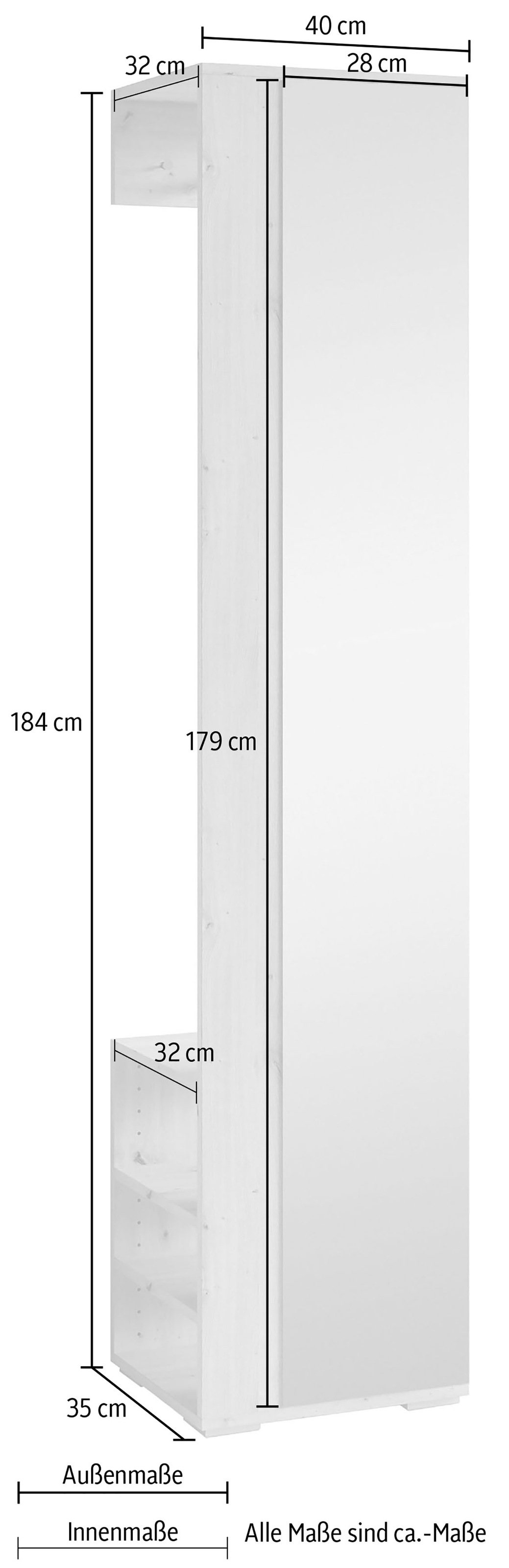 INOSIGN Garderobenpaneel »Ben«, (1 St.), Breite 40 cm, mit Spiegel und Kleiderstange