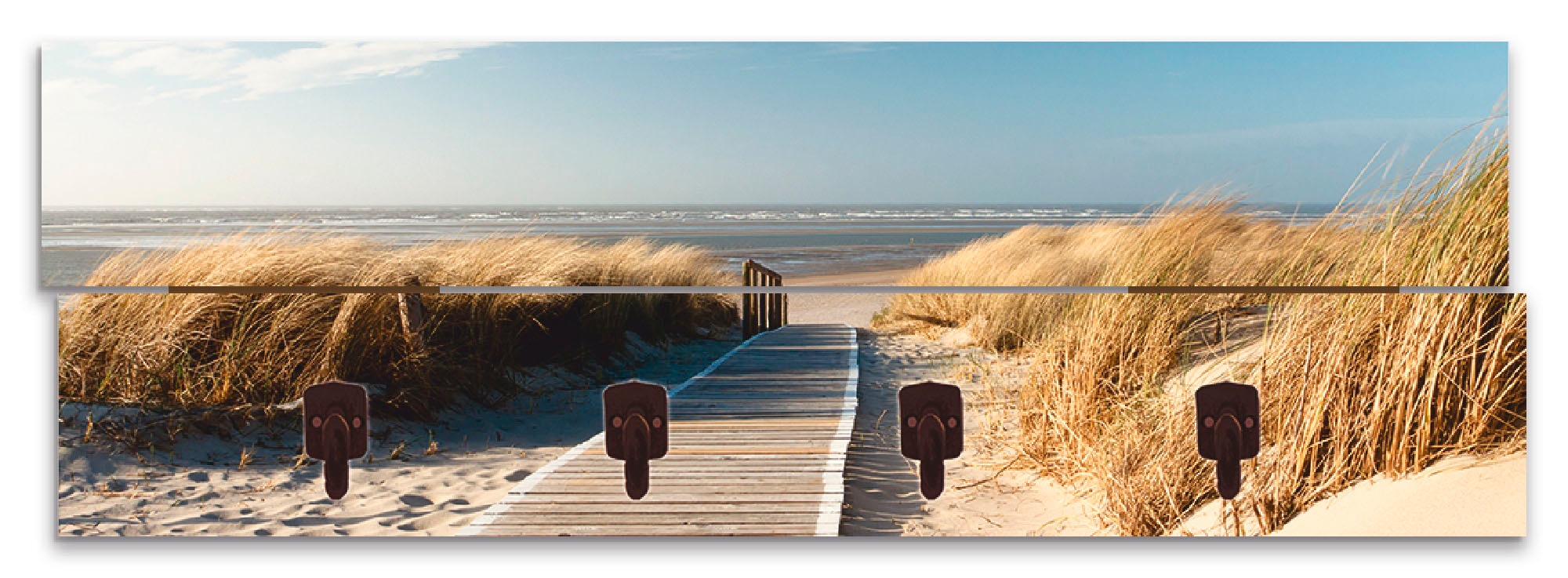 Image of Artland Garderobenleiste »Nordseestrand auf Langeoog - Steg«, platzsparende Wandgarderobe aus Holz mit 4 Haken, geeignet für kleinen, schmalen Flur, Flurgarderobe bei Ackermann Versand Schweiz