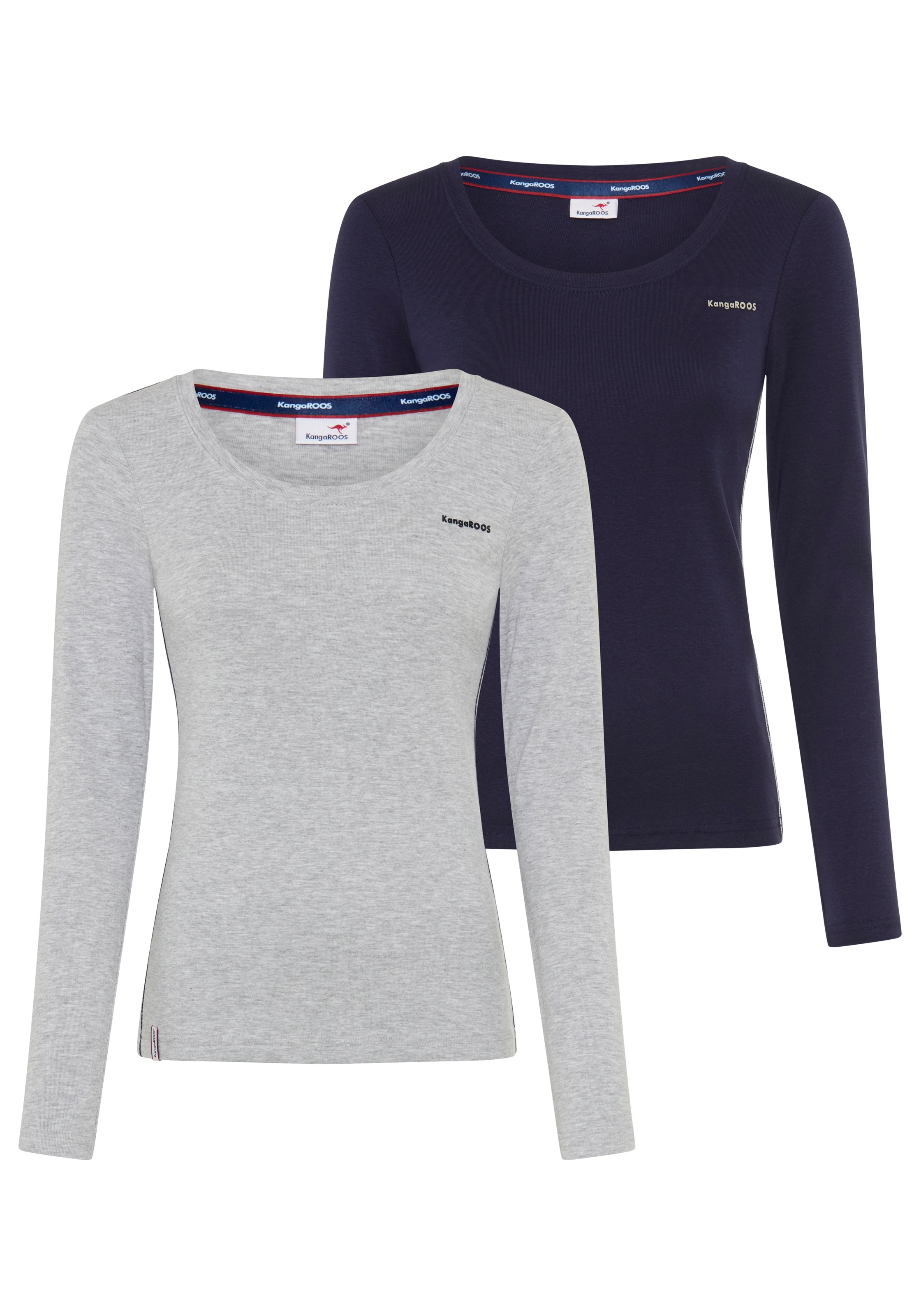 KangaROOS Langarmshirt 2er-Pack, im 2er-Pack, hüftbedeckende Länge, Basic-Passform, Langarm