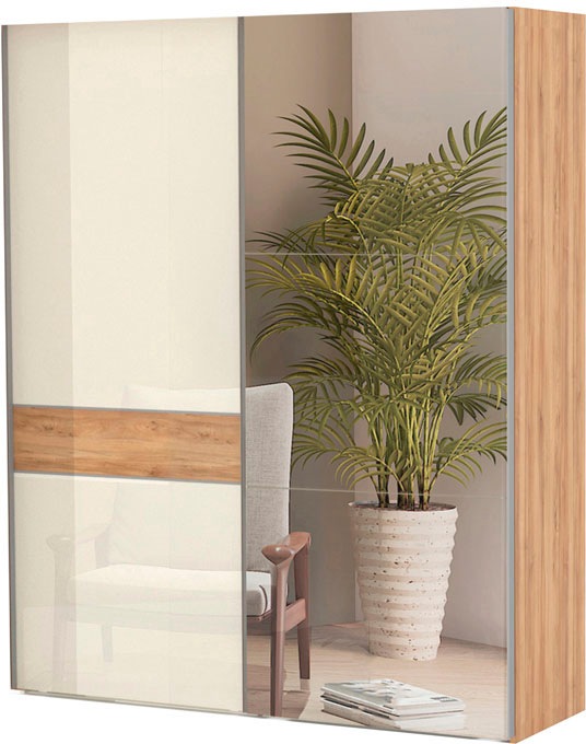 Image of GOODproduct Schwebetürenschrank "Gala, wahlweise mit oder ohne Spiegel, 182x65x224cm, FSC-zertifiziert" mit 6 Einlegeböden und 2 Kleiderstangen, UV lackiert, kratzfest, hochglänzend, Soft-Close Funktion
