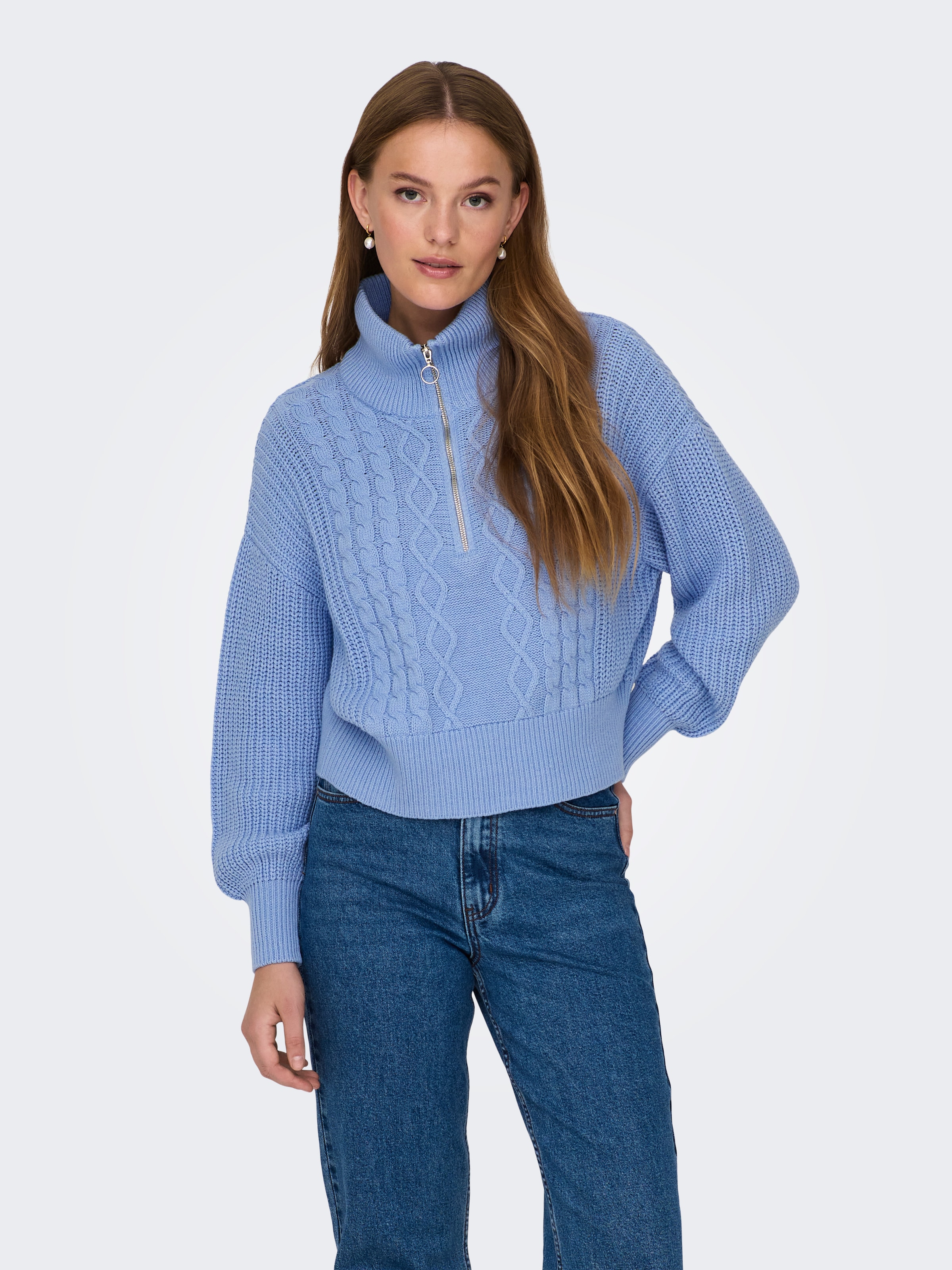 Image of ONLY Stehkragenpullover "ONLDORITTA LS CABLE ZIP HIG NECK KNT"