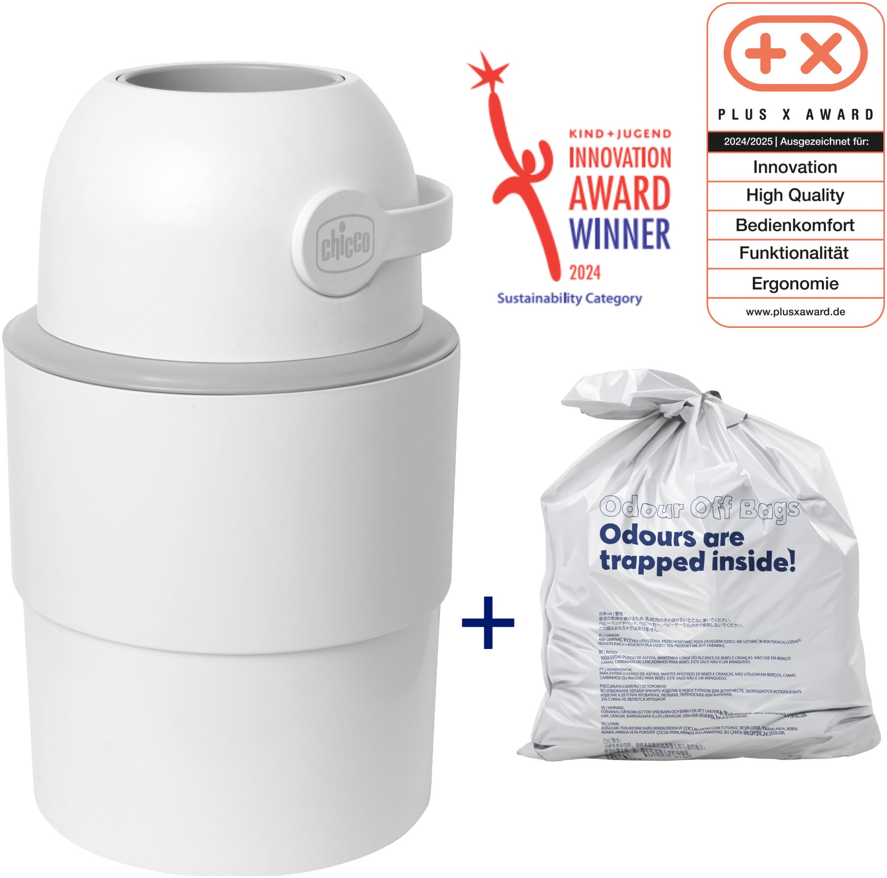 Image of Chicco Windeleimer "Odour Off" inkl. 1 Pack Müllbeutel Odouzr off; teilweise aus recyceltem Material