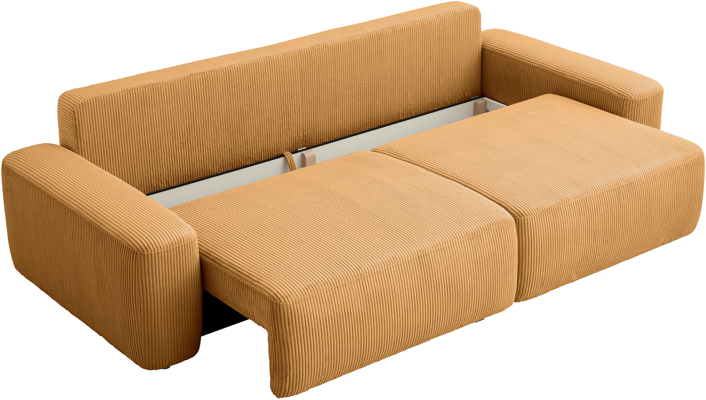 INOSIGN 3-Sitzer »TORGE (257cm), Sofa,Schlafsofa in Cord, Samtvelours, Struktur fein«, rundes Design, Schlaffunktion u. Bettkasten, Liegefläche: 135/200 cm