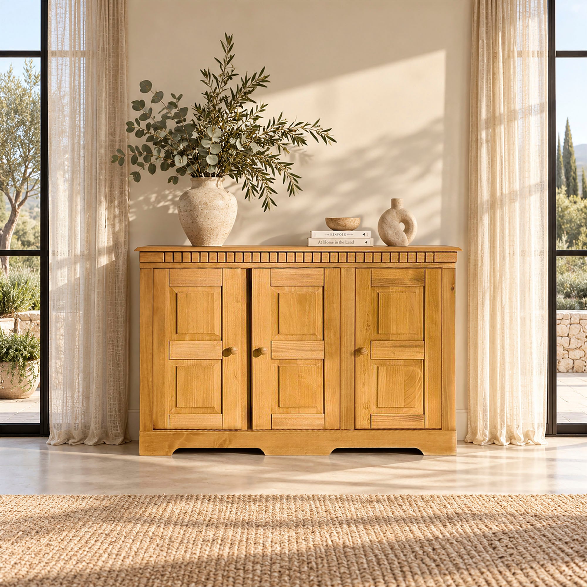 GOODproduct Buffet »Lisa Kommode mit dekorativen Fräsungen und verstellbaren Einlegeböden« commode en pin massif, largeur 158,5 cm