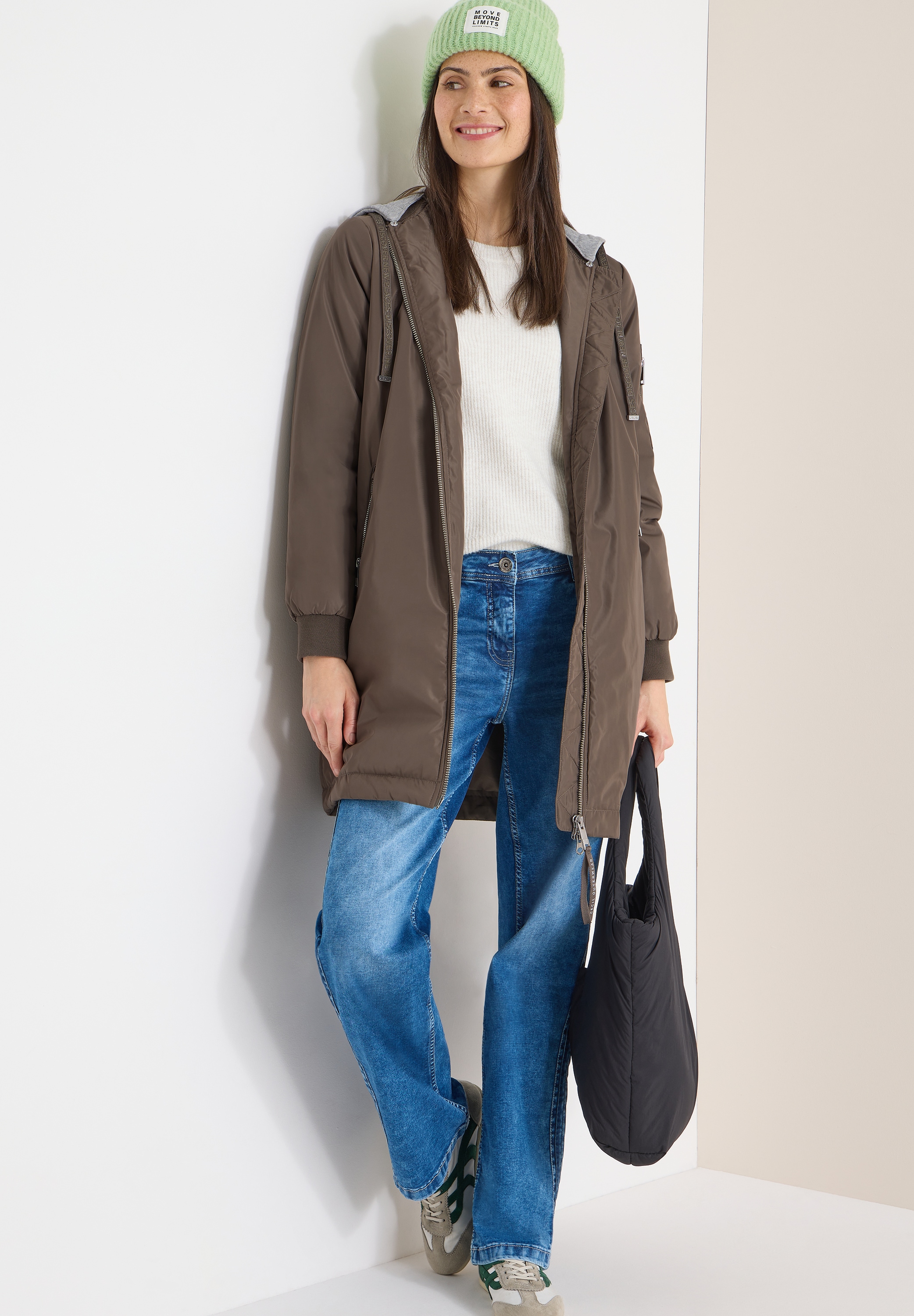 Cecil Langjacke mit Kapuze mit Reissverschlusstasche am Ärmel, mit Kapuze aus Sweatmaterial