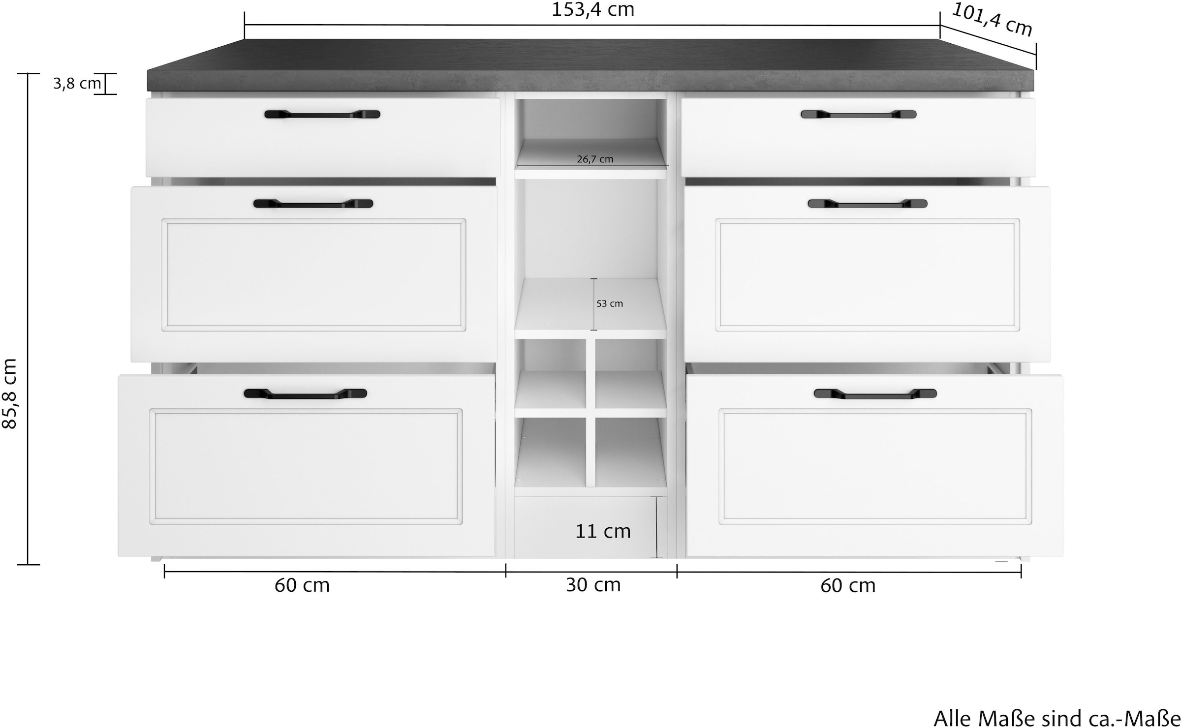 KOCHSTATION Kücheninsel »KS-Lani, Breite 153 cm, mit Flaschenregal« MDF-Fronten, Arbeitsplatte 38mm stark