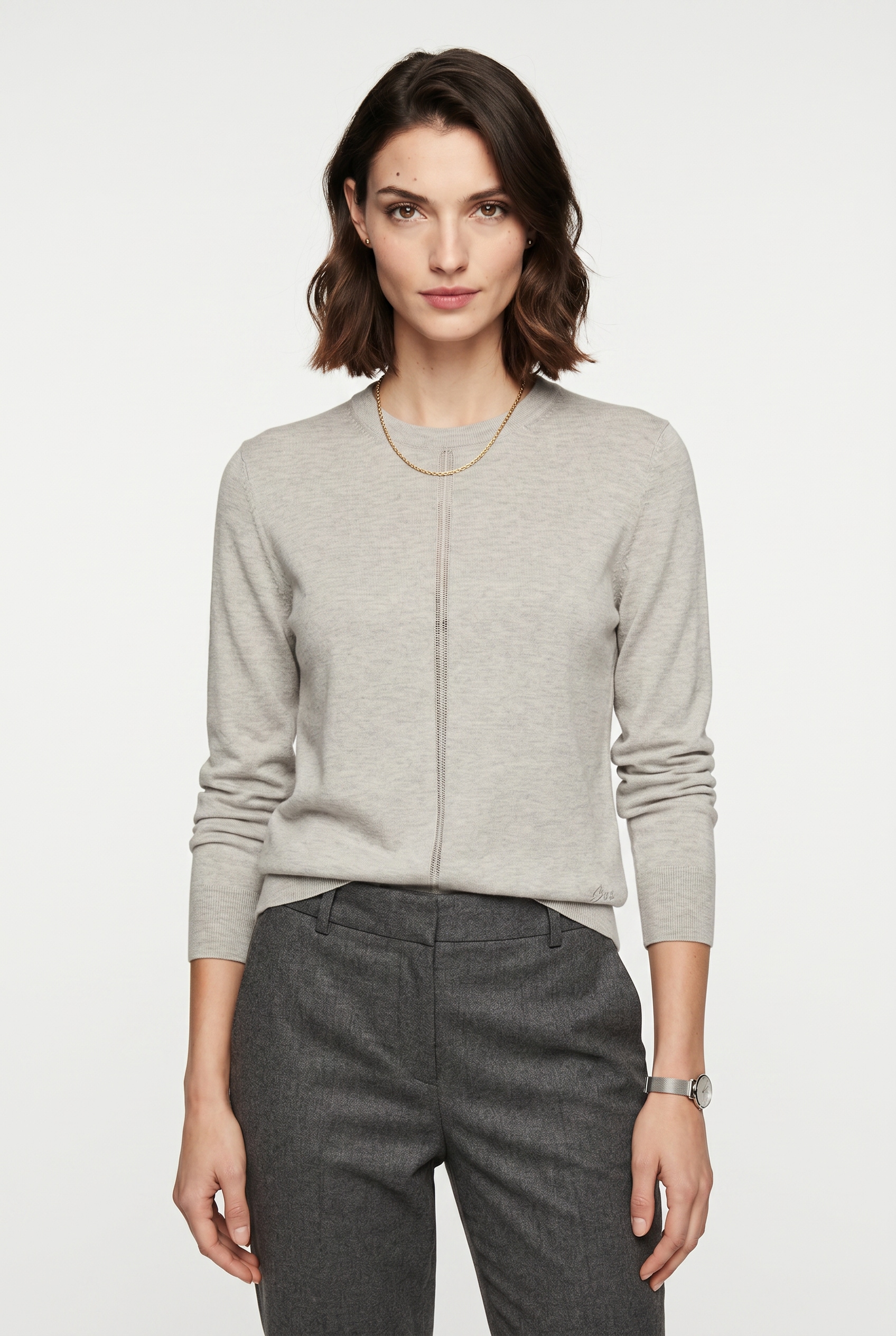 Image of BOSS ORANGE Strickpullover "Finguine Premium Damenmode" mit Ajour-Dekor, Rundhalsform