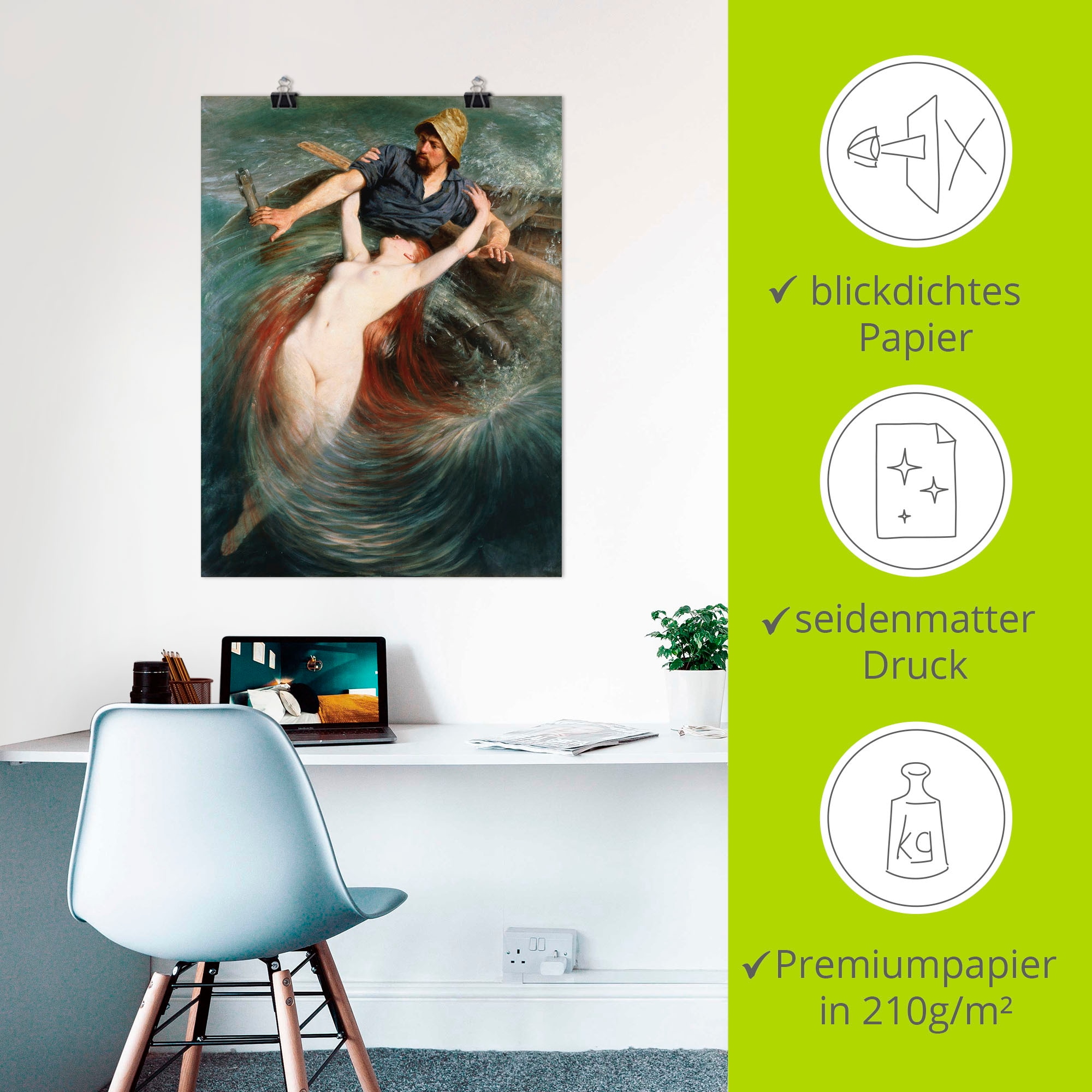 Artland Wandbild »Ein Fischer in den Fängen einer Sirene.«, klassische Fantasie, (1 St.), als Leinwandbild, Poster in verschied. Grössen