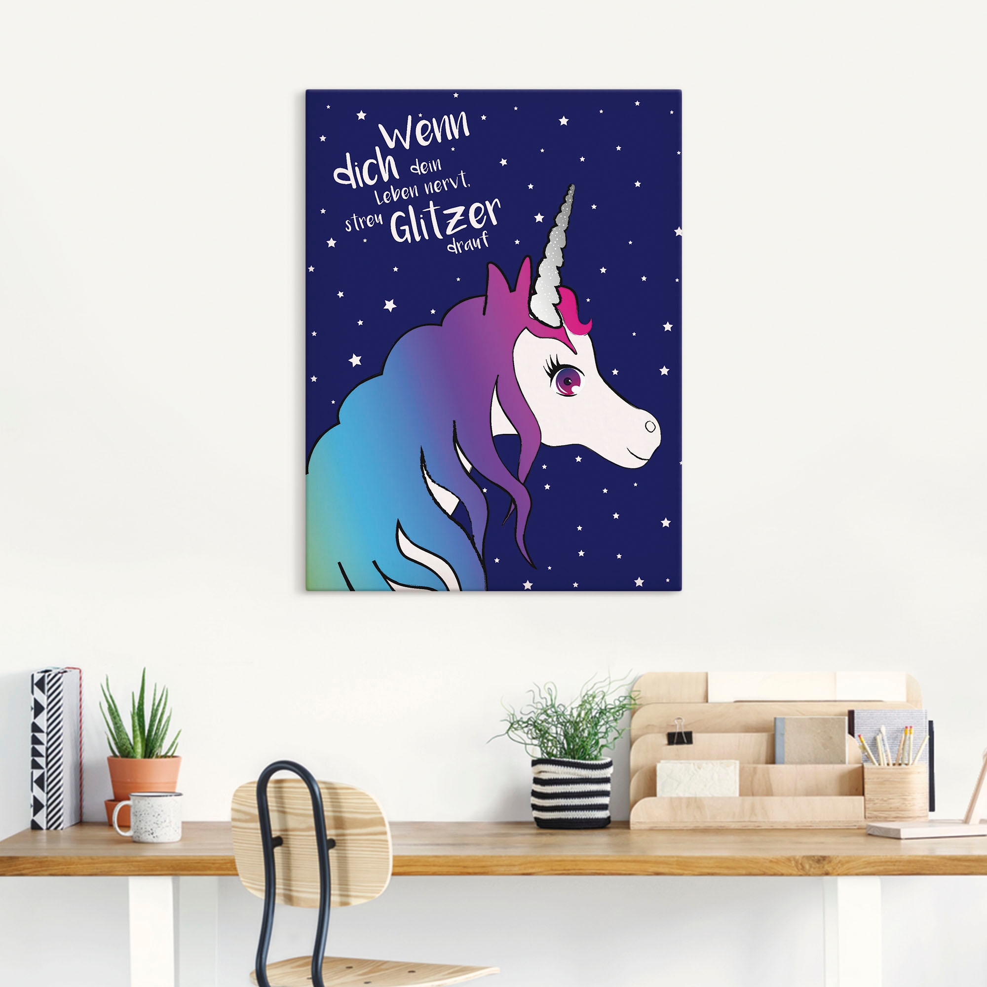 Artland Wandbild »Einhorn streu Glitzer auf dein Leben«, Animal Fantasy, (1 St.), als Leinwandbild in verschied. Grössen