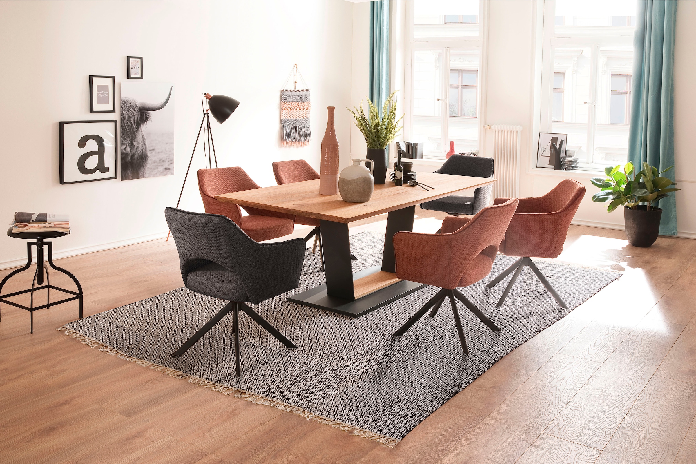 MCA furniture 4-Fussstuhl »Tonala«, (Set), 2 St., Velourstoff grob, (2er-Set), 180° drehbar, Belastbarkeit 120 kg, Sitzhöhe ca. 49 cm