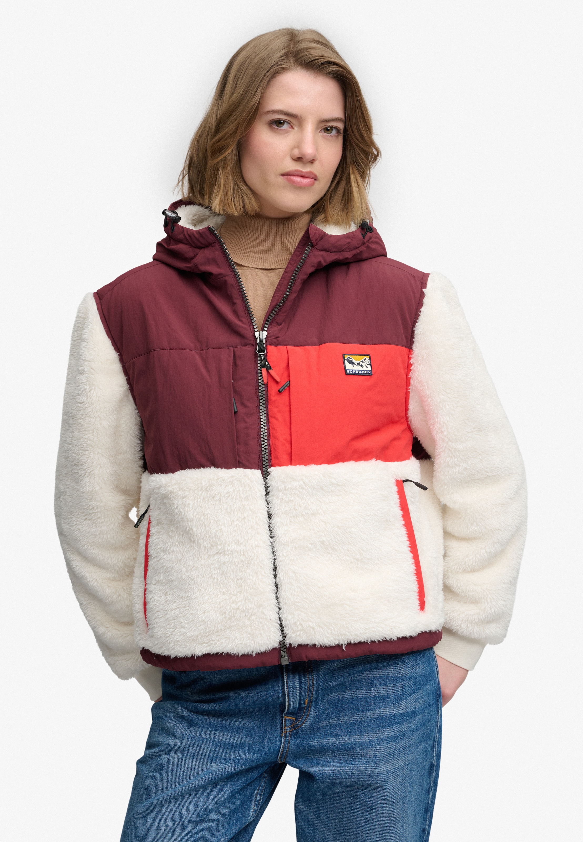 Image of Superdry Hybridjacke "SUPER SOFT HYBRID FULL ZIP" mit Kapuze Kunstfaser, oversize