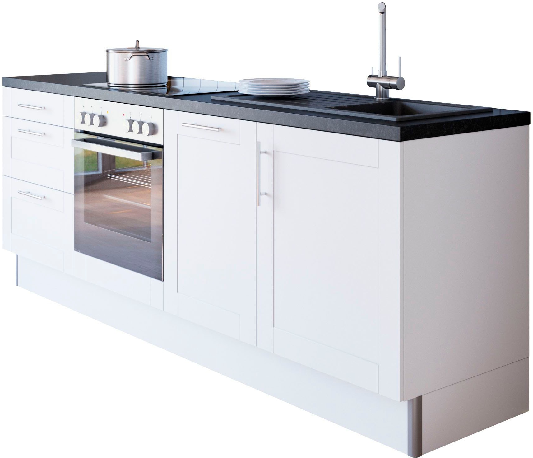 KOCHSTATION Küchenzeile »KS-Ahus«, 225 cm breit,wahlweise mit E-Geräten,Soft Close Funktion, MDF Fronten