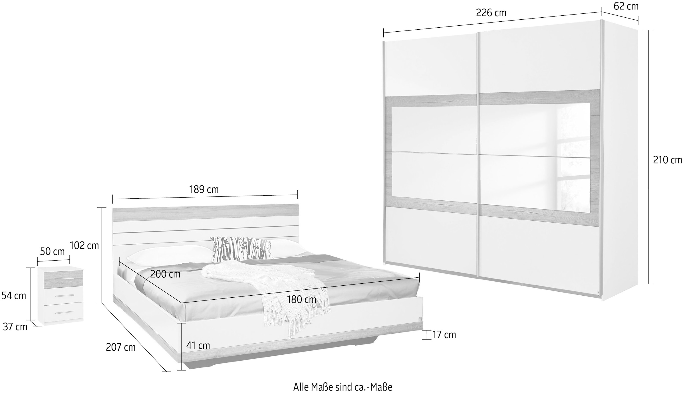 rauch Schlafzimmer-Set »Tarragona«, 4-teilig, bestehend aus:  Schwebetürenschrank, Bett und 2 Nachttische