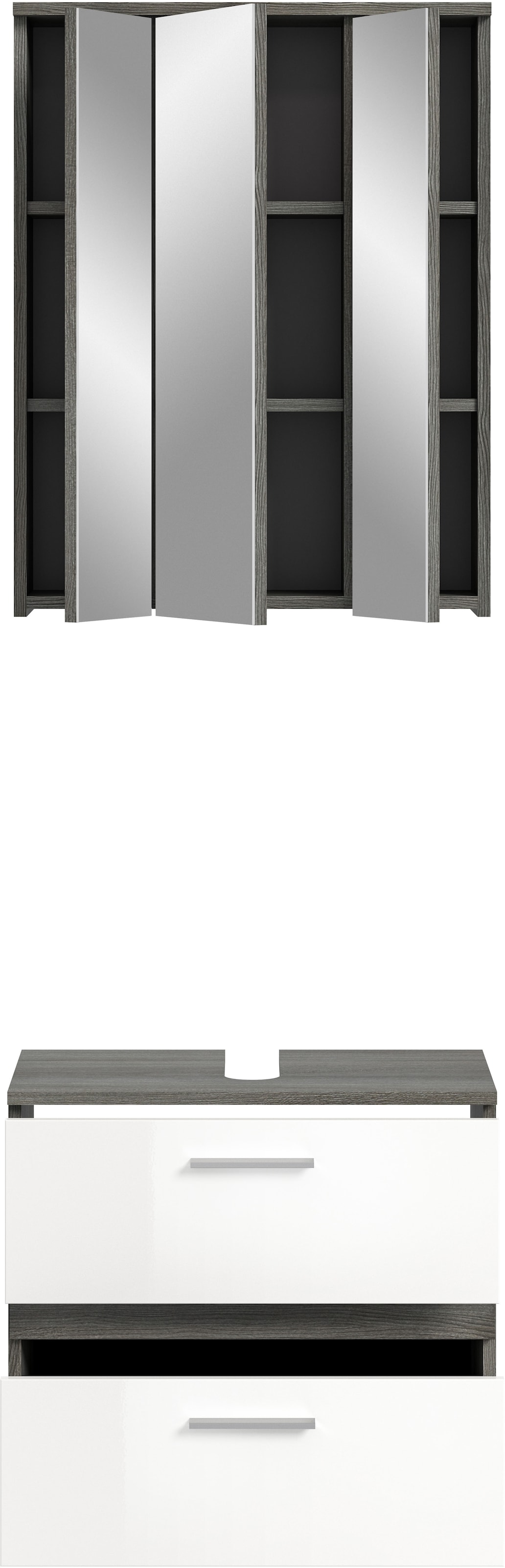 welltime Badmöbel-Set »Lucca, bestehend aus: 1x Waschbeckenunterschrank & 1x Spiegelschrank« Set, 2 Stk. tlg.