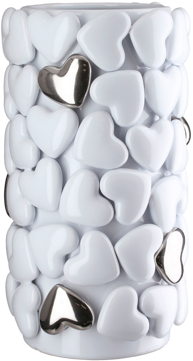 GILDE Tischvase »Vase zylindrisch Hearts weiss H. 31,5 cm«