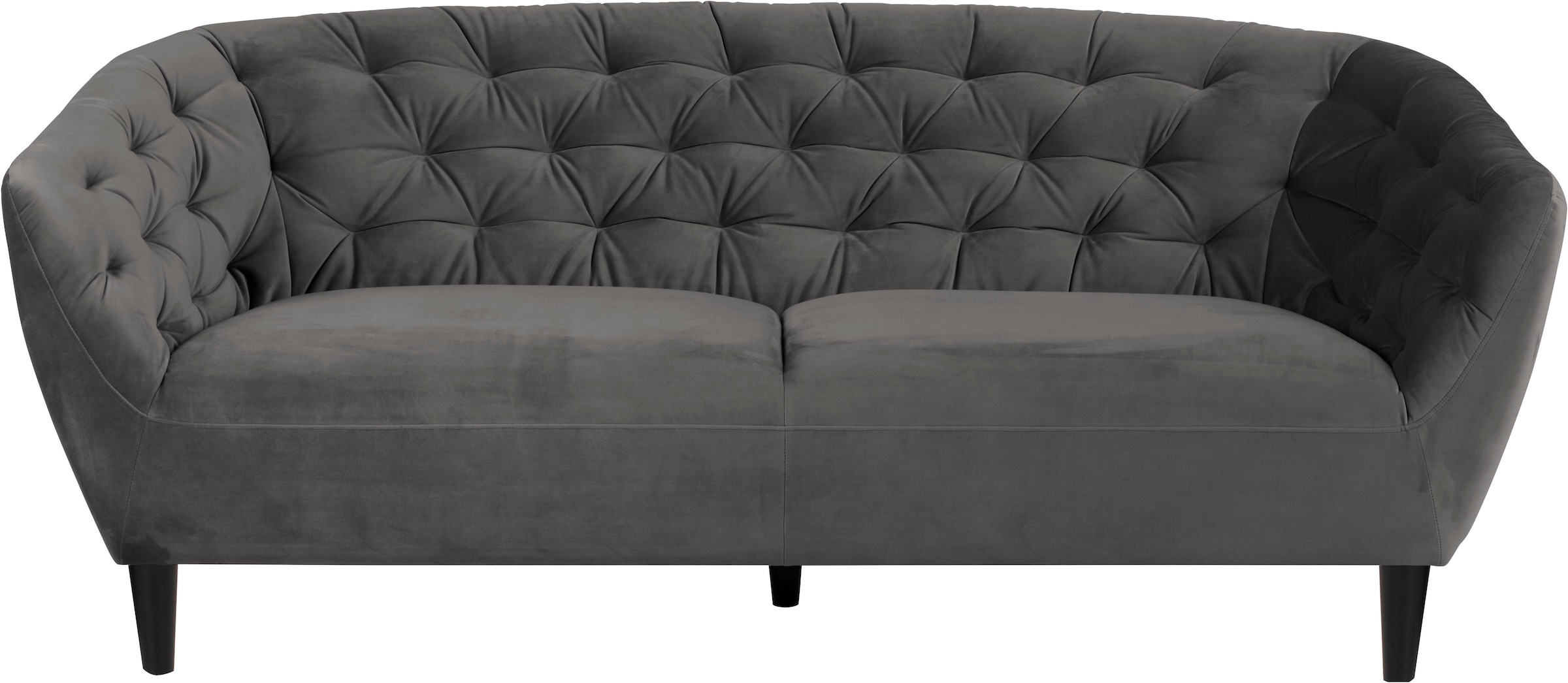 Image of ACTONA GROUP 3-Sitzer "Ria Couch, Sofa," Samtstoff, Massivholz-Beine, Taschenfederkern, Tufting, mit Armlehnen