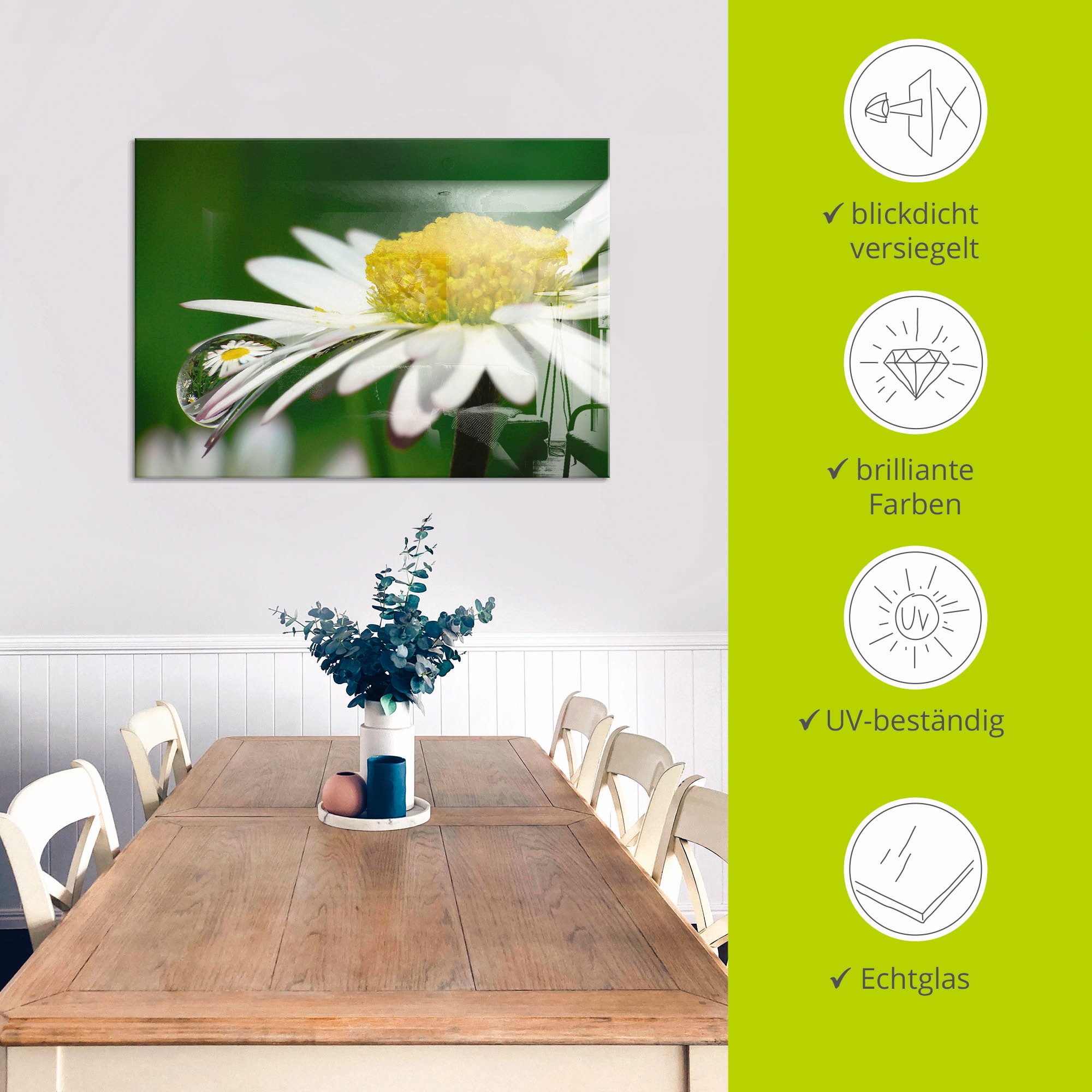 Artland Tableau en verre »Gänseblümchen mit  Wassertropfen« 1 cuis tlg. in verschiedenen Grössen