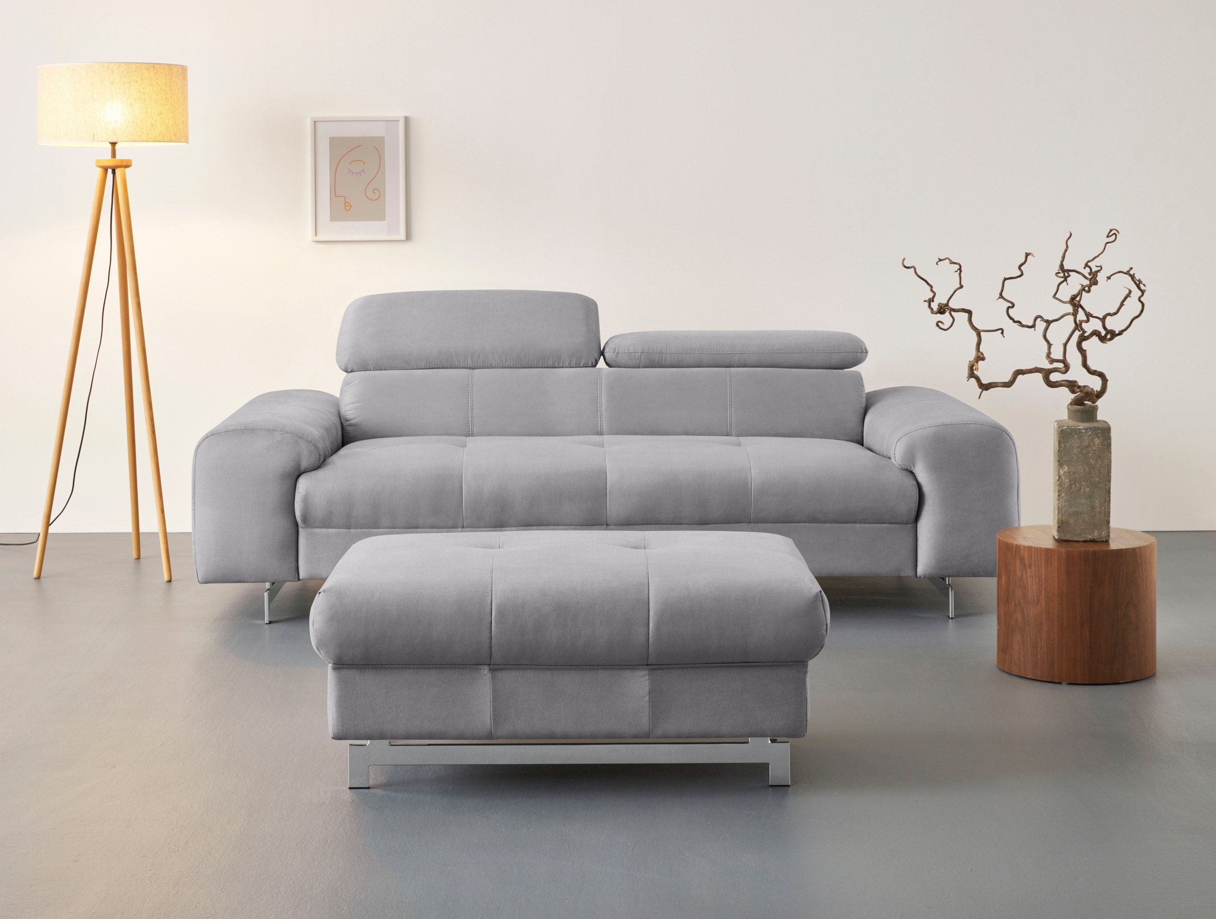 COTTA 3-Sitzer »Chef«, Big-Sofa mit Kopfteilverstellung, edle Metallkufen