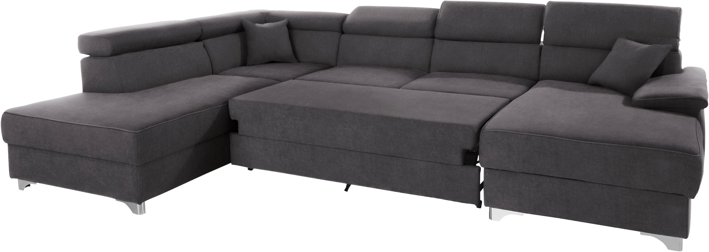 DOMO collection Wohnlandschaft »Mira, inklusive Kopfteilverstellung für mehr Wohlfühlkomfort, U-Form«, wahlweise mit Bettfunktion und Bettkasten, elegant und modern