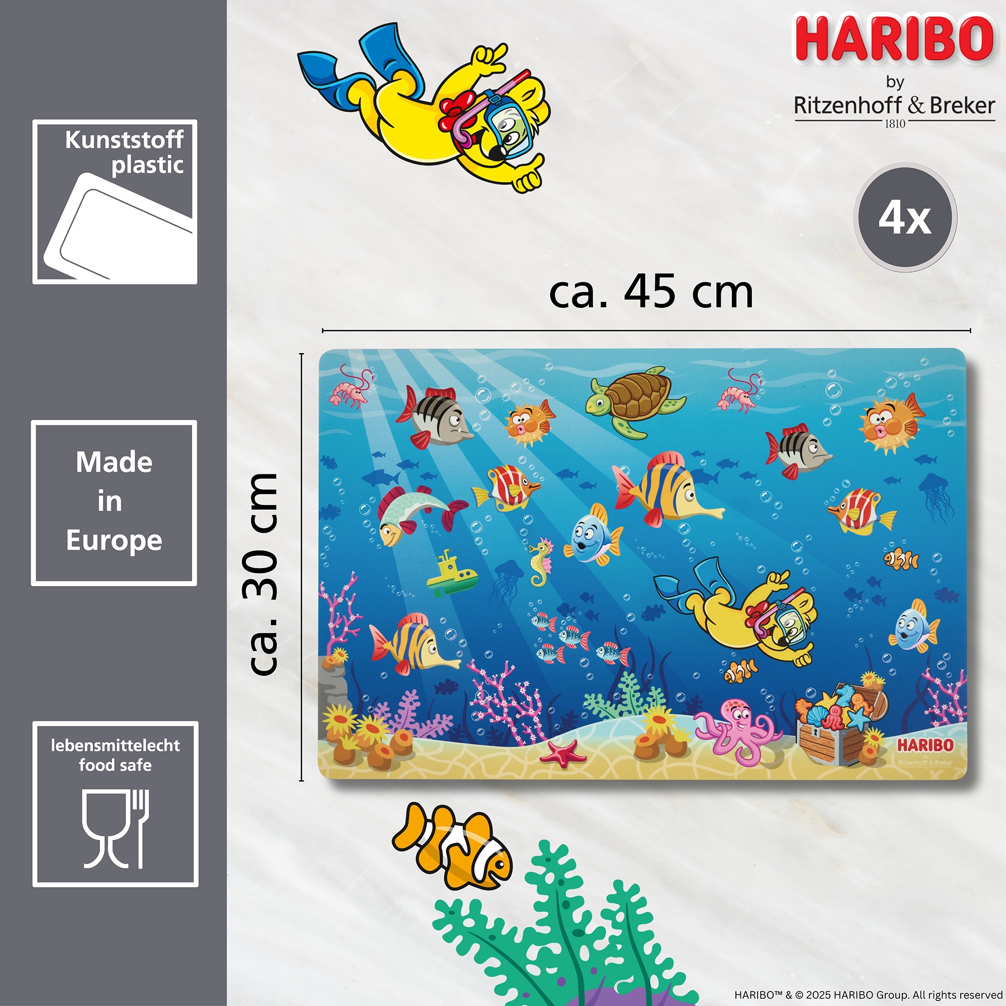 Ritzenhoff & Breker Platzset »HARIBO Seaworld, 4-teilig, 45 x 30 cm« rutschfest und abwischbar