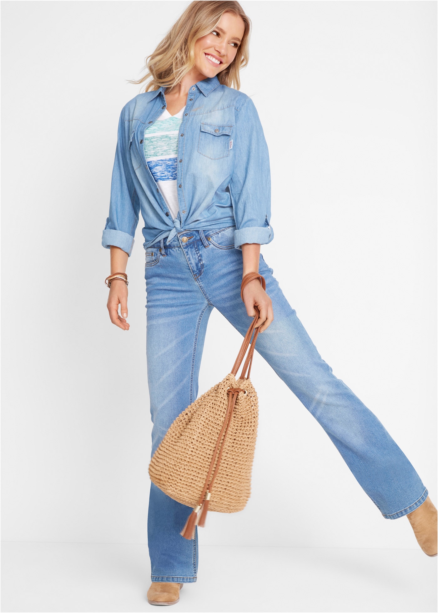 bonprix Bootcut-Jeans Regular Fit, Five-Pocket-Style, leichte Used-Optik