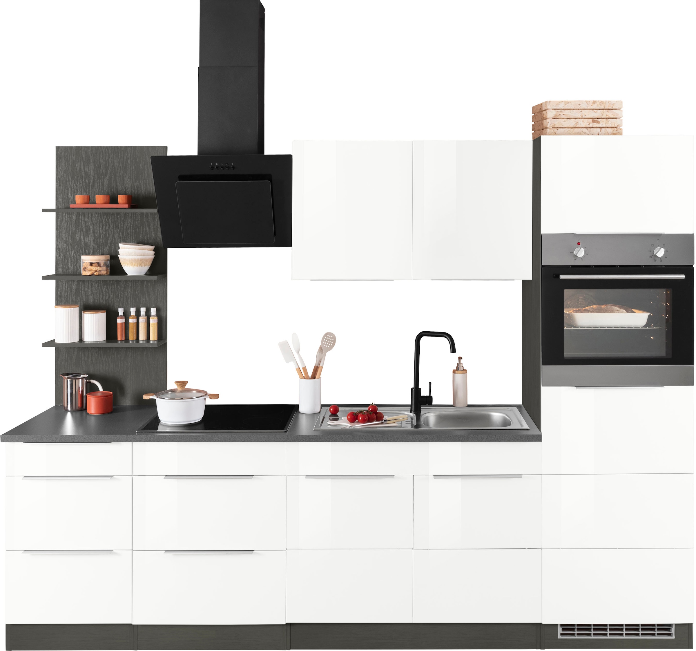 Image of KOCHSTATION Küchenzeile "KS-Brindisi Breite 270 cm" wahlweise mit E-Geräten und Induktion, mit MDF-Fronten und Regal