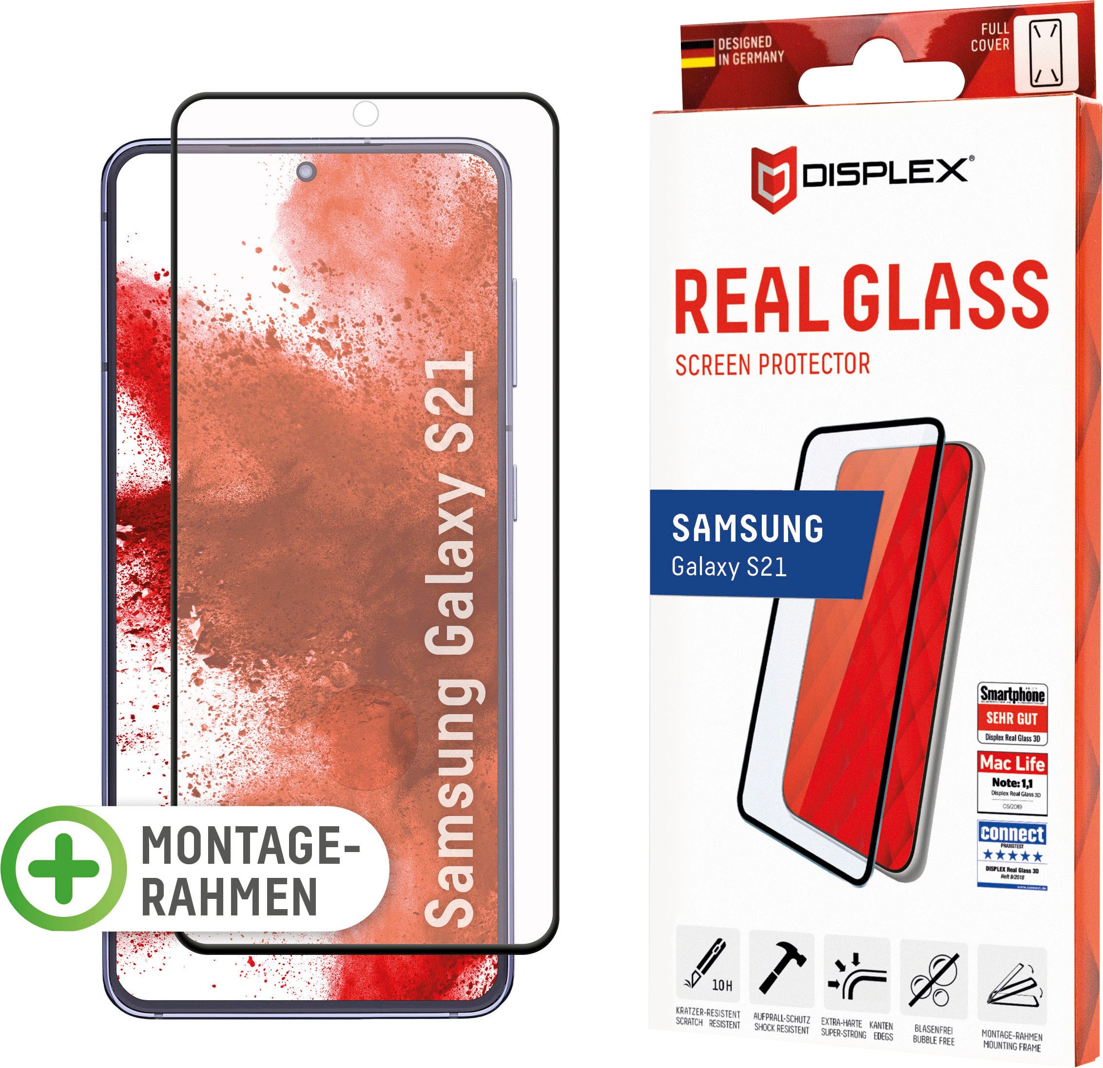 Image of Displex Displayschutzfolie »DISPLEX Real Glass Panzerglas für Samsung Galaxy S21 5G (6,2"), 10H Tempered Glass, mit Montagerahmen, Full Cover«, für Samsung Galaxy S21 bei Ackermann Versand Schweiz