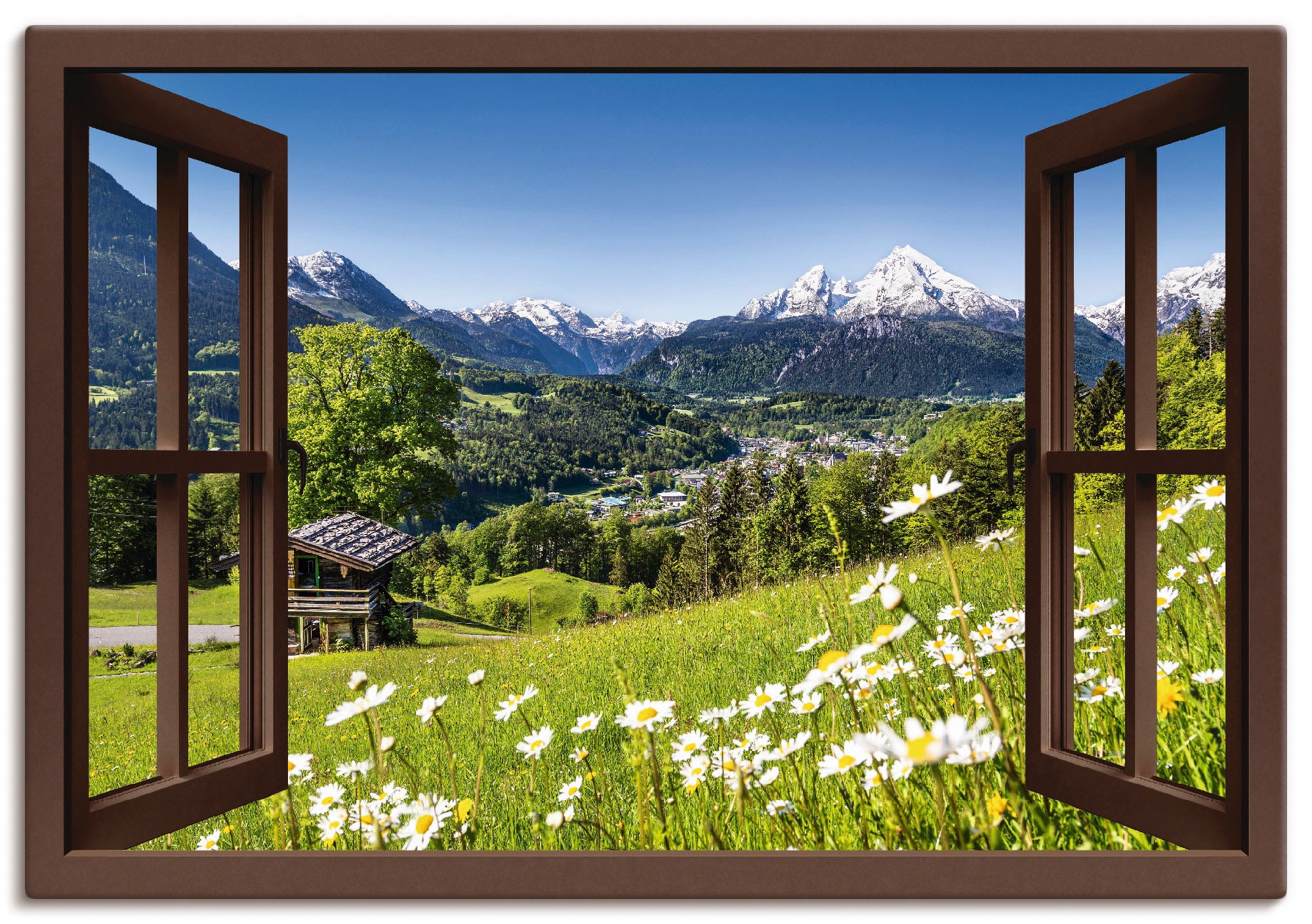 Image of Artland Wandbild "Fensterblick Bayerischen Alpen" Berge 1 Stk. tlg. als Leinwandbild, Poster, Wandaufkleber in verschied. Grössen