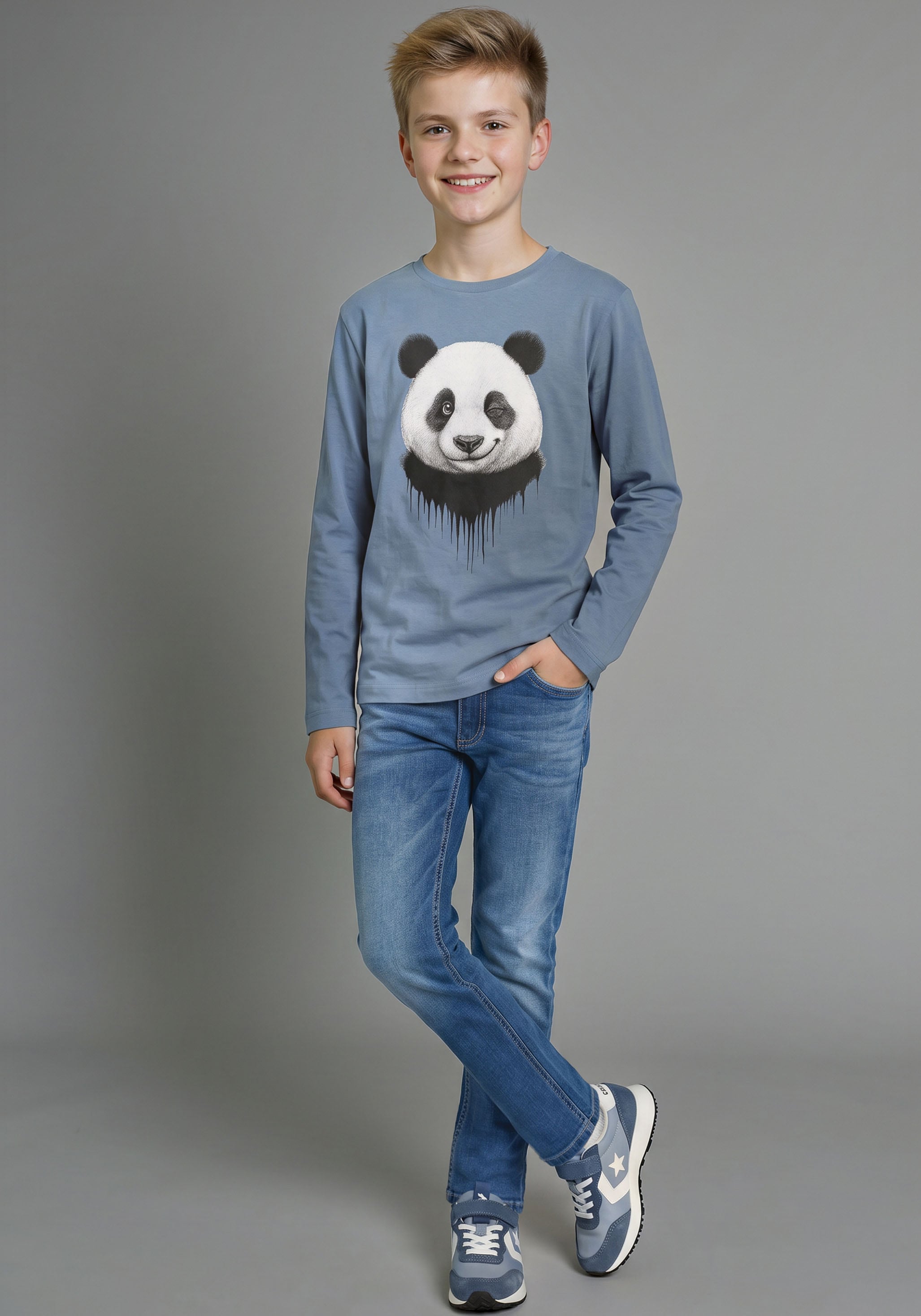 KIDSWORLD T-shirt à manches longues »Shirt mit Panda-Print« à manches longues, coupe basique, style tendance