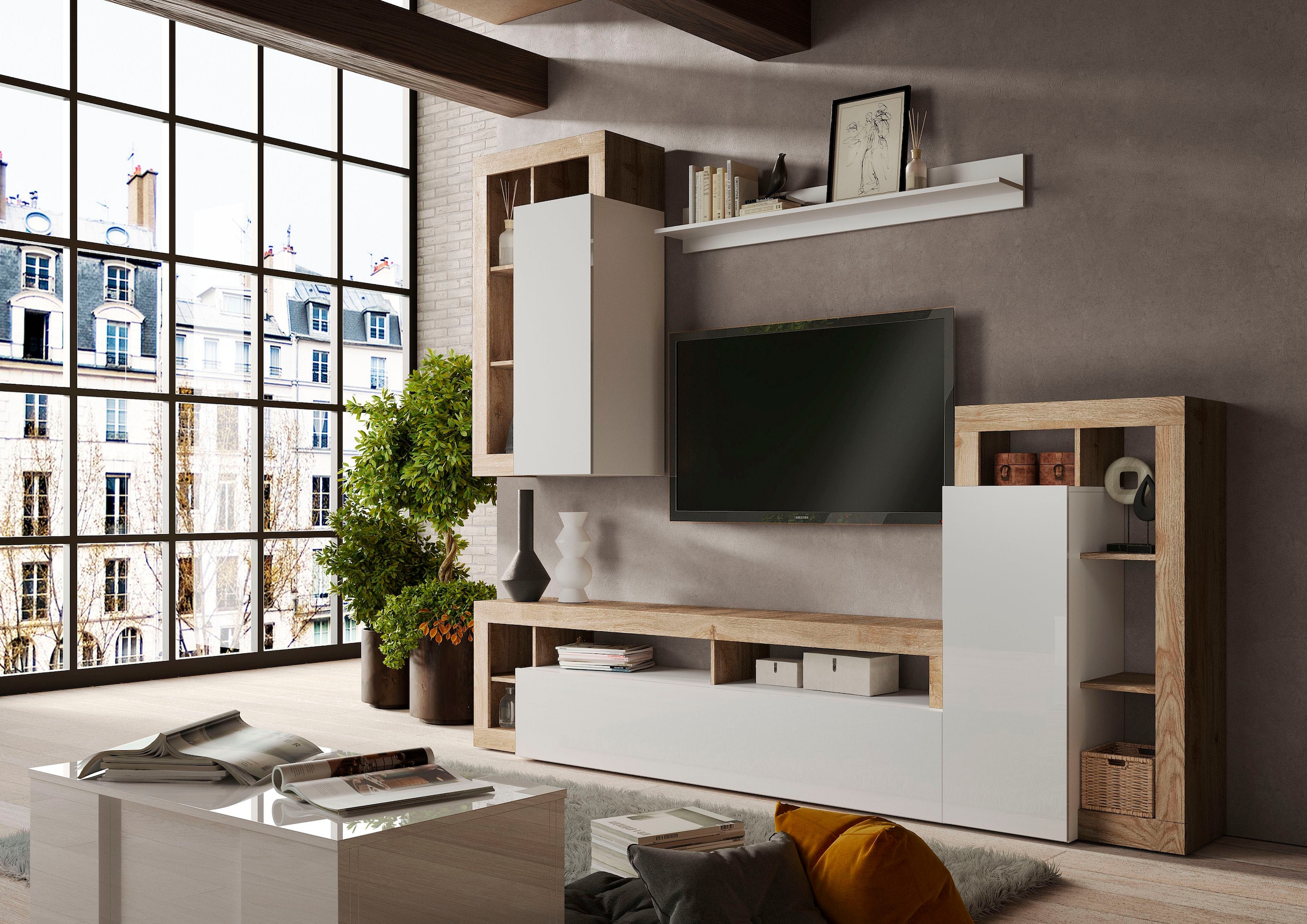 Home affaire Wohnwand »Hamburg, Breite 280 cm, modernes Wohnzimmer-Set mit dekorativem Rahmen« 4 Stk. tlg.