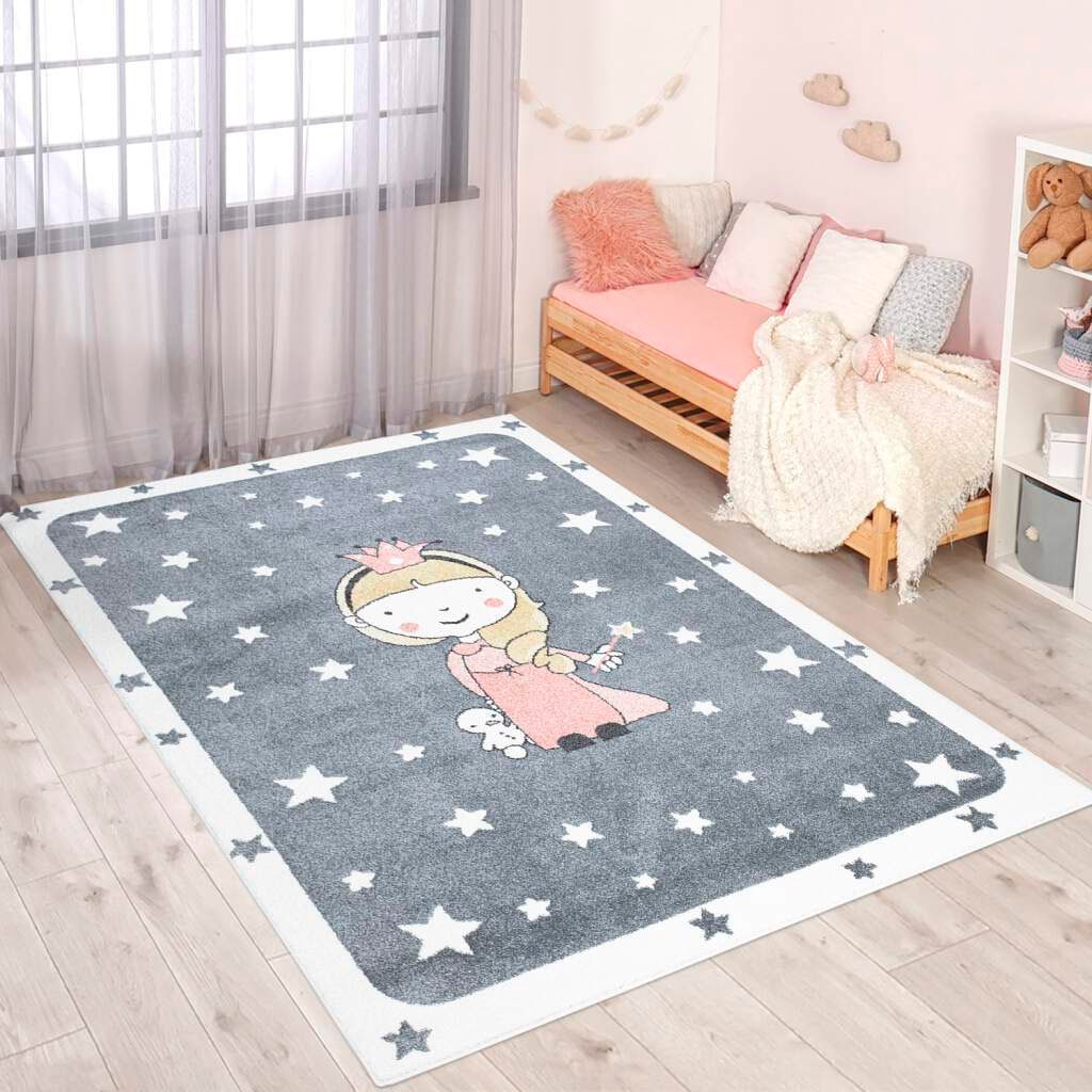 Image of Carpet City Kinderteppich "ANIME893" rechteckig 11 mm Höhe Kinderzimmer Teppich Modern mit Mond, Blumen, Wolken, Creme, Multi
