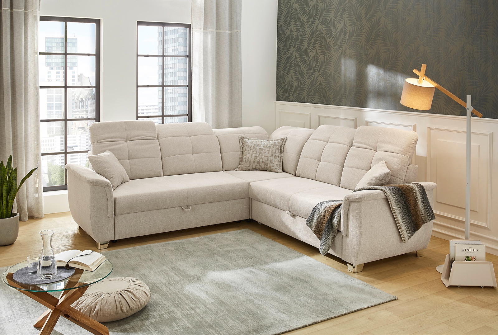 Image of Jockenhöfer Gruppe Ecksofa "Udine L-Form, B: 263 cm" mit Bettfunktion, Bettkasten, Kopfteilverstellung & Zierkissen