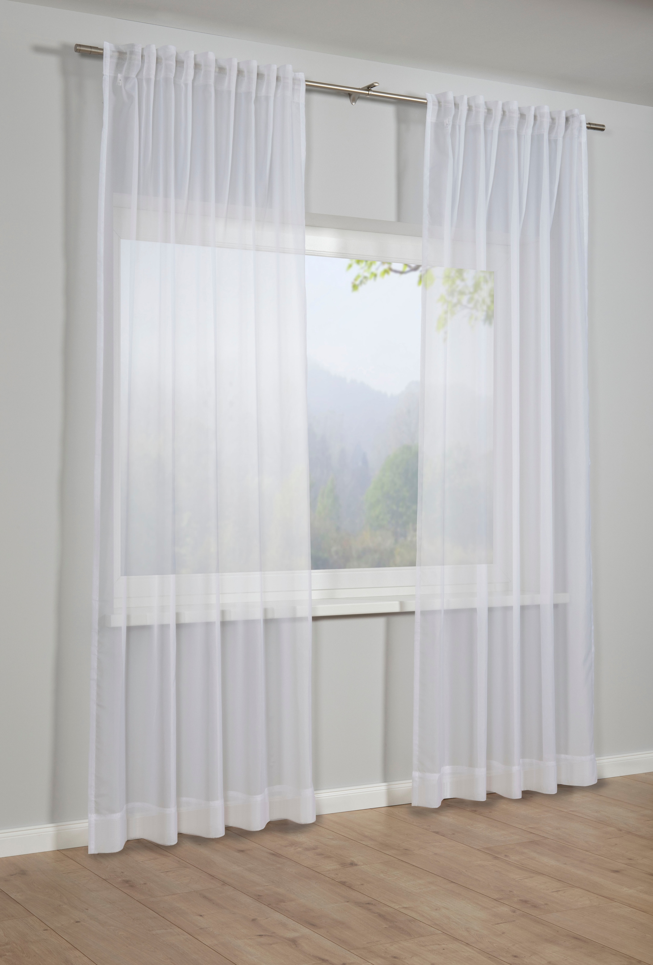 Image of Sehlbach Gardine "Schal Voile mit Beschwerungstasche" Schlaufen 1 Stk. tlg. mit Gardinenband und verdeckten Schlaufen