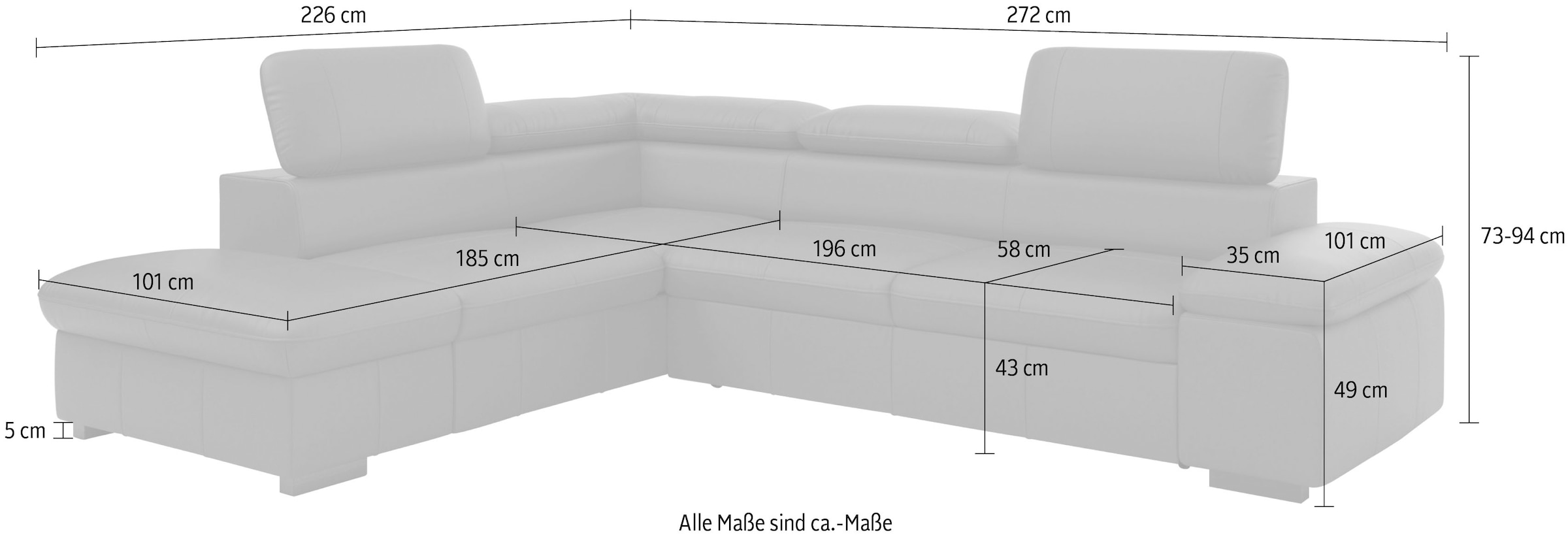 Home affaire Ecksofa »Alberto L-Form«, mit Kopfteilverstellung, wahlweise mit Bettfunktion