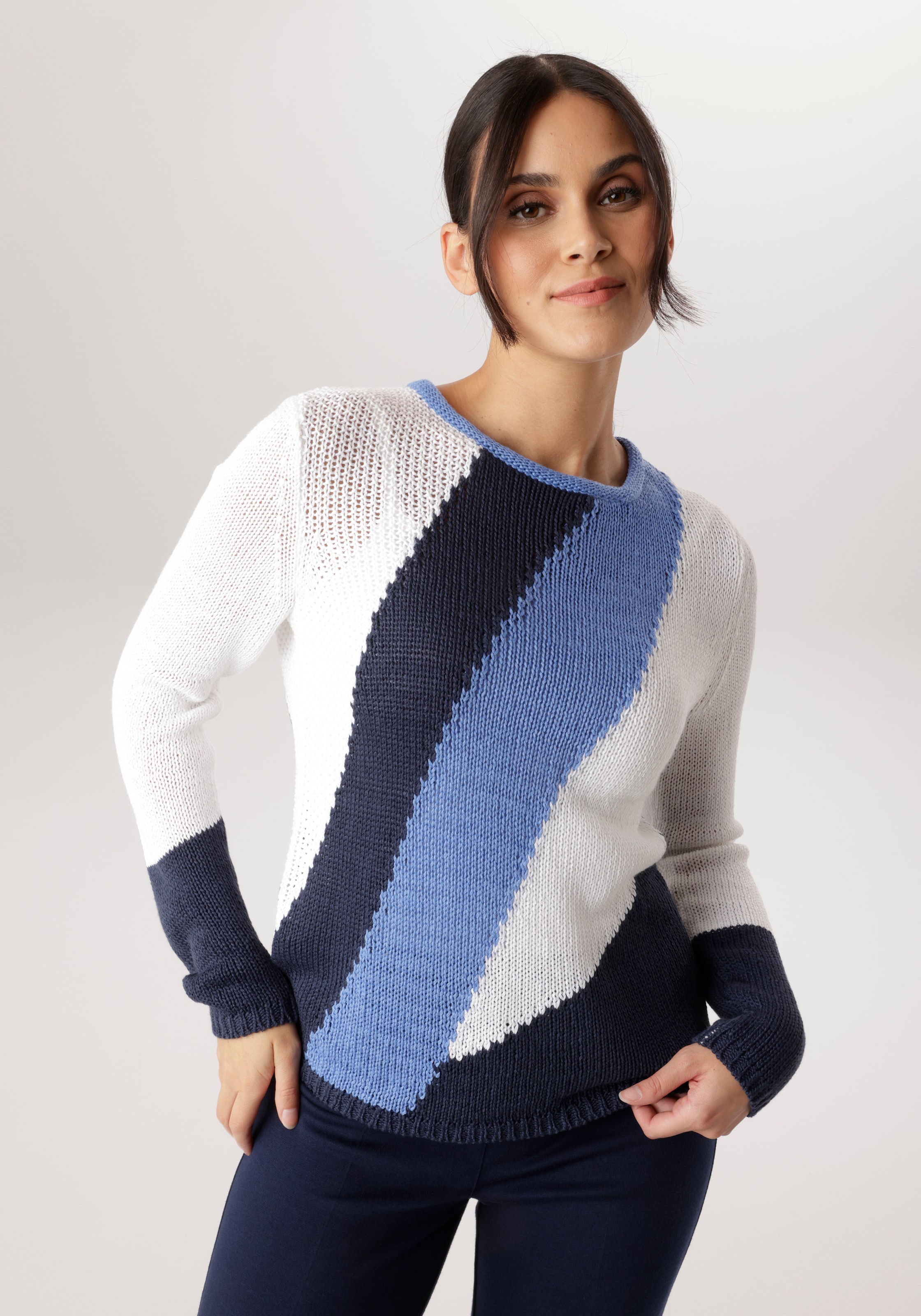 Image of Aniston SELECTED Strickpullover mit Rollkante am Rundhalsausschnitt - NEUE KOLLEKTION