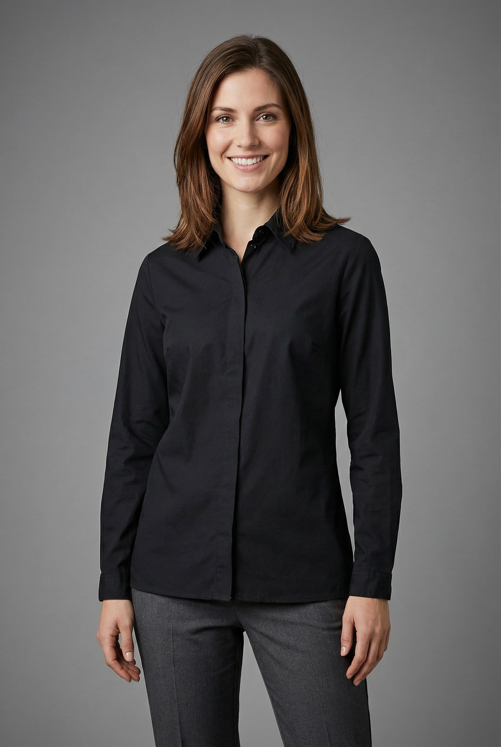 Image of bonprix Langarmbluse "Long-Stretch-Bluse" lockere Passform, mit Stehkragen, mit verdeckter Knopfleiste
