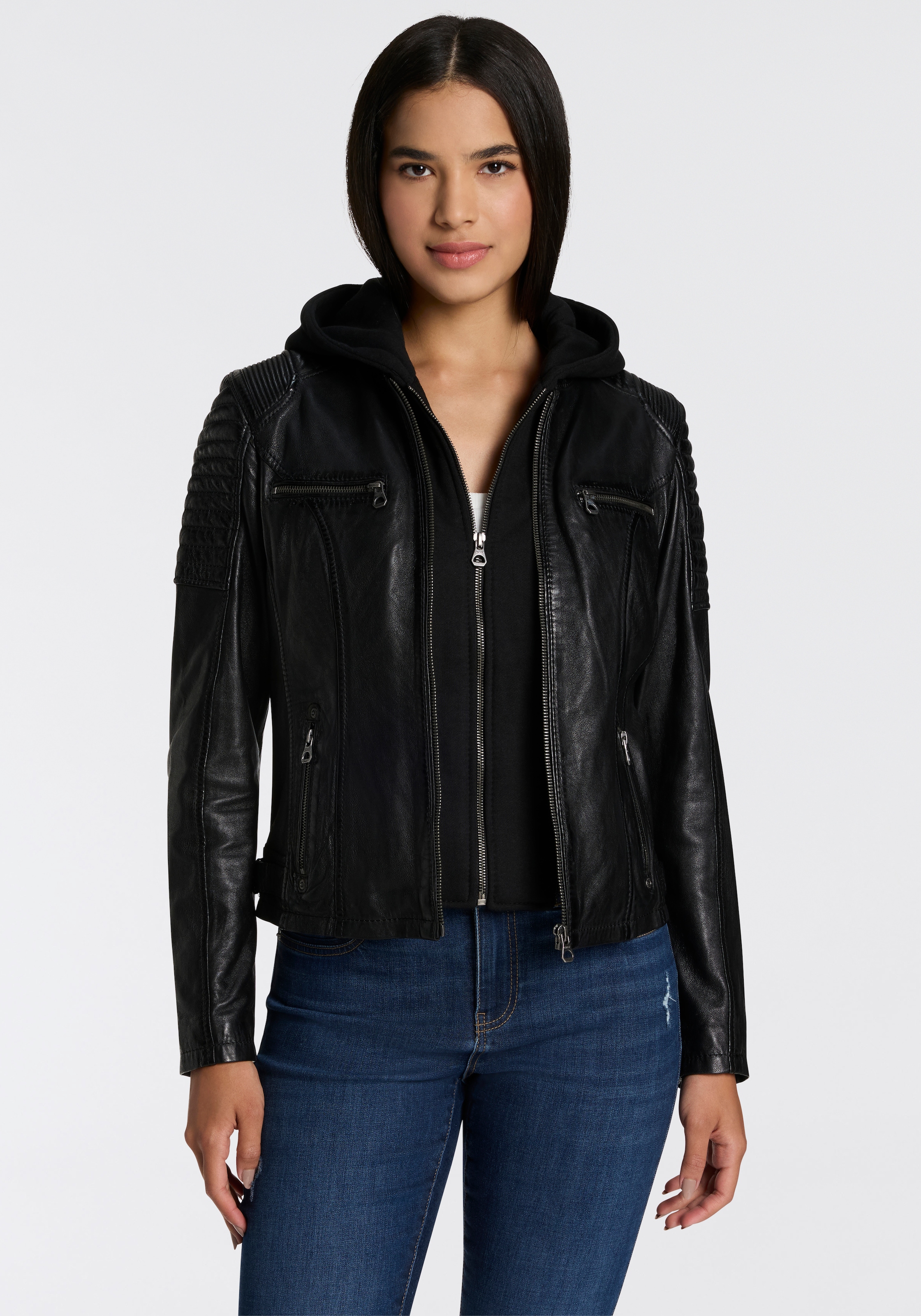 Image of Mauritius Bikerjacke "SAMINA" mit Kapuze 2-in-1-Jacke - mit abnehmbarem Kapuzen-Sweat-Einsatz