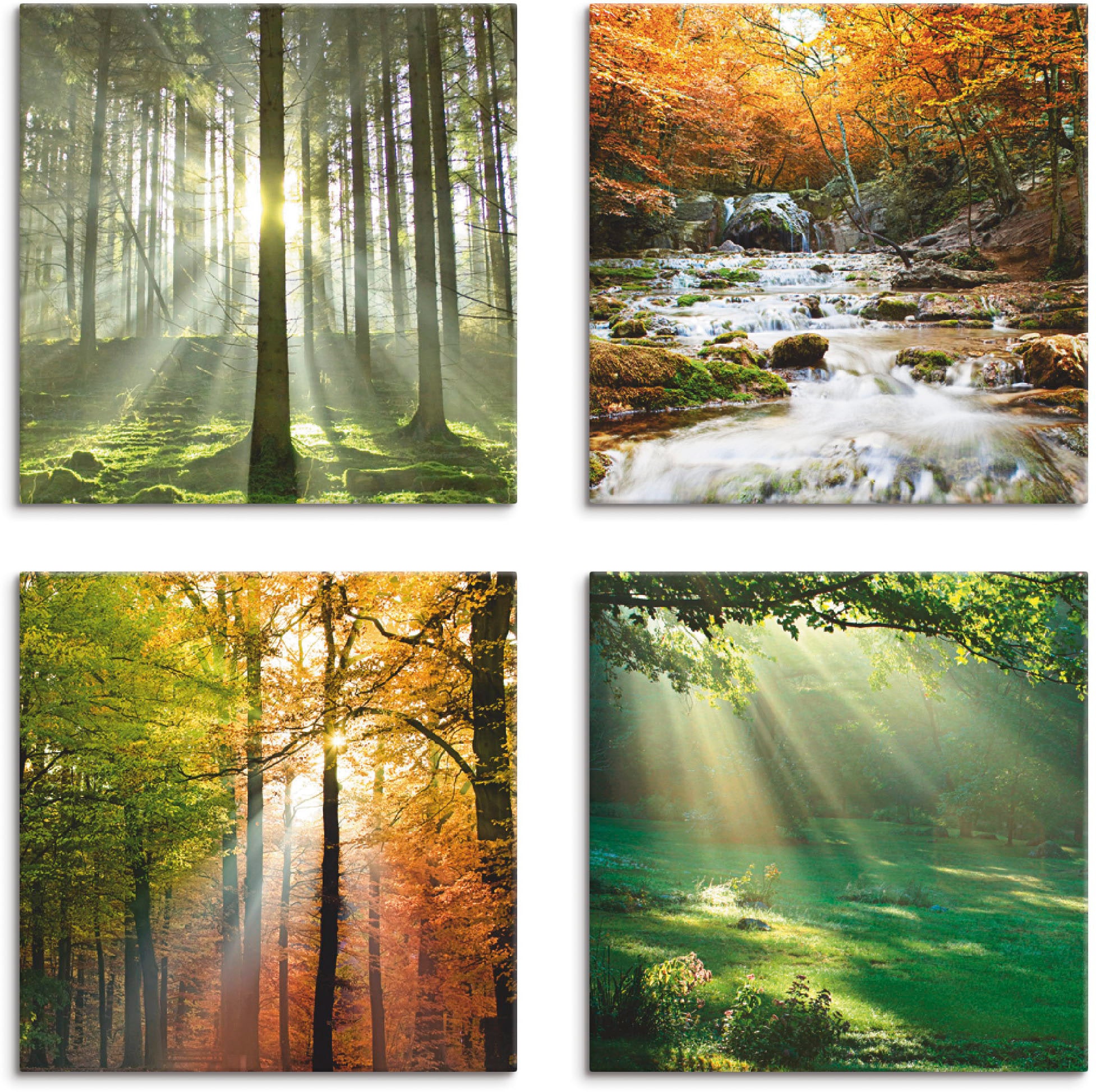 Image of Artland Leinwandbild "Wald Wasserfall Herbsttag" Wald 4 Stk. tlg. 4er Set, verschiedene Grössen