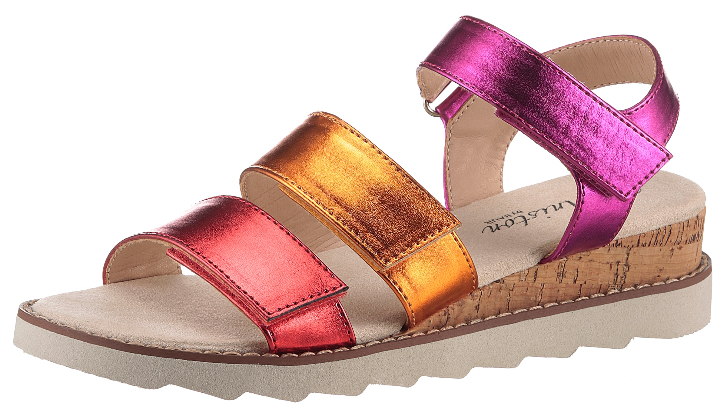 Aniston SHOES Keilsandalette, Sandale, Sommerschuh, Klettschuh, Metallic-Optik - NEUE KOLLEKTION