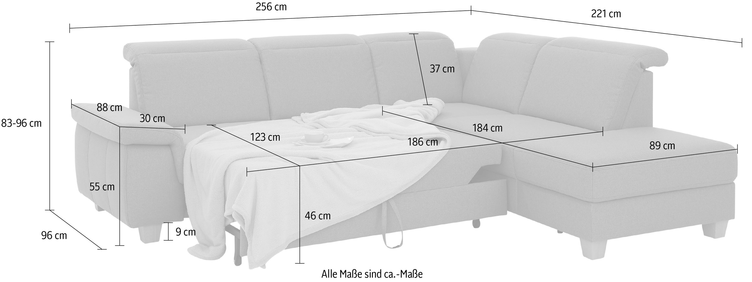 Home affaire Ecksofa »Dalia L-Form«, mit Federkernpolsterung, wahlweise mit Bettfunktion, Bettkasten