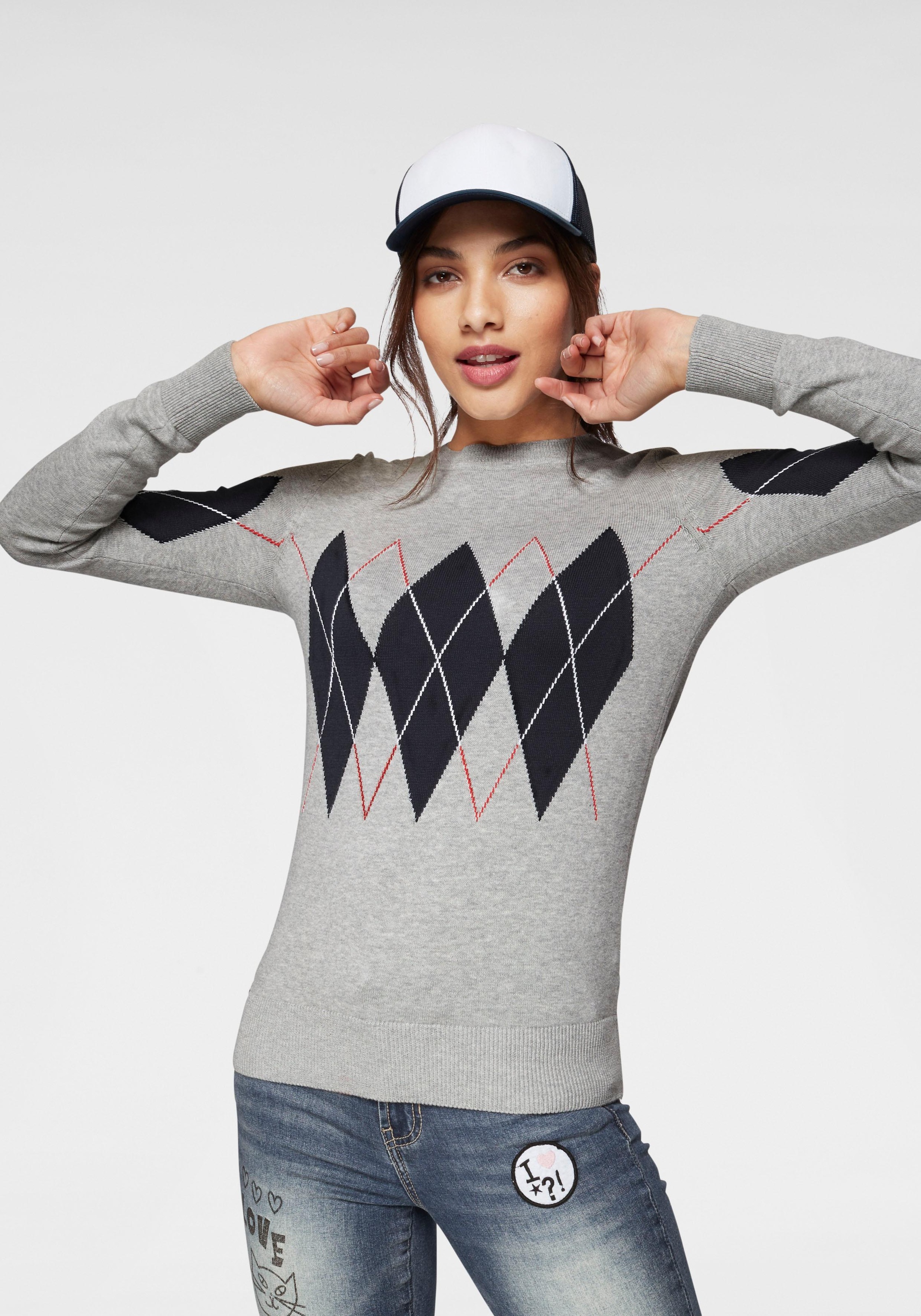 Image of KangaROOS Rundhalspullover, mit extra-grossem Rautenmuster bei Ackermann Versand Schweiz